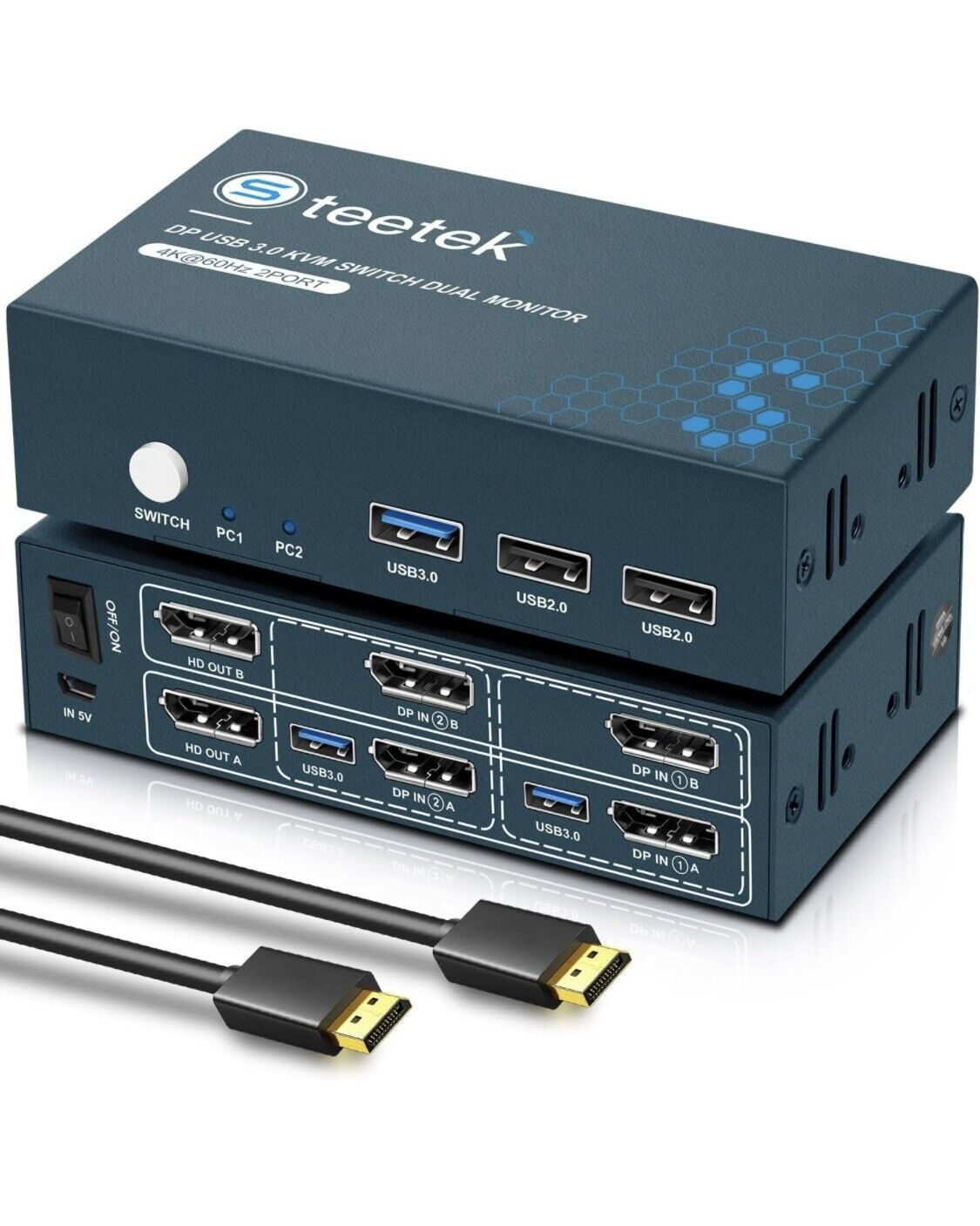 Steetek USB 3.0 Displayport KVM Switch Dual Monitor 4K@60Hz 2 Monitors 2 Comp...