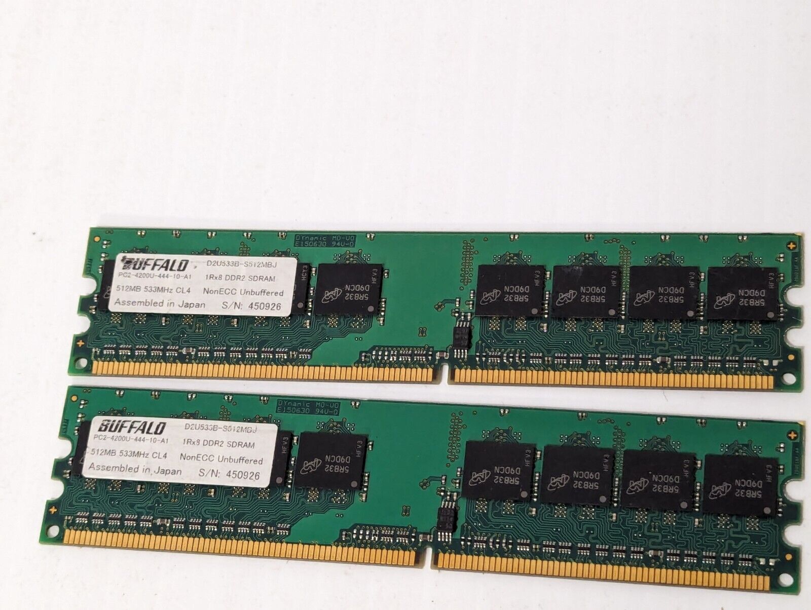 Lot of 2 Buffalo PC2-4200U-444-10-A1 512MB DDR2 RAM - 