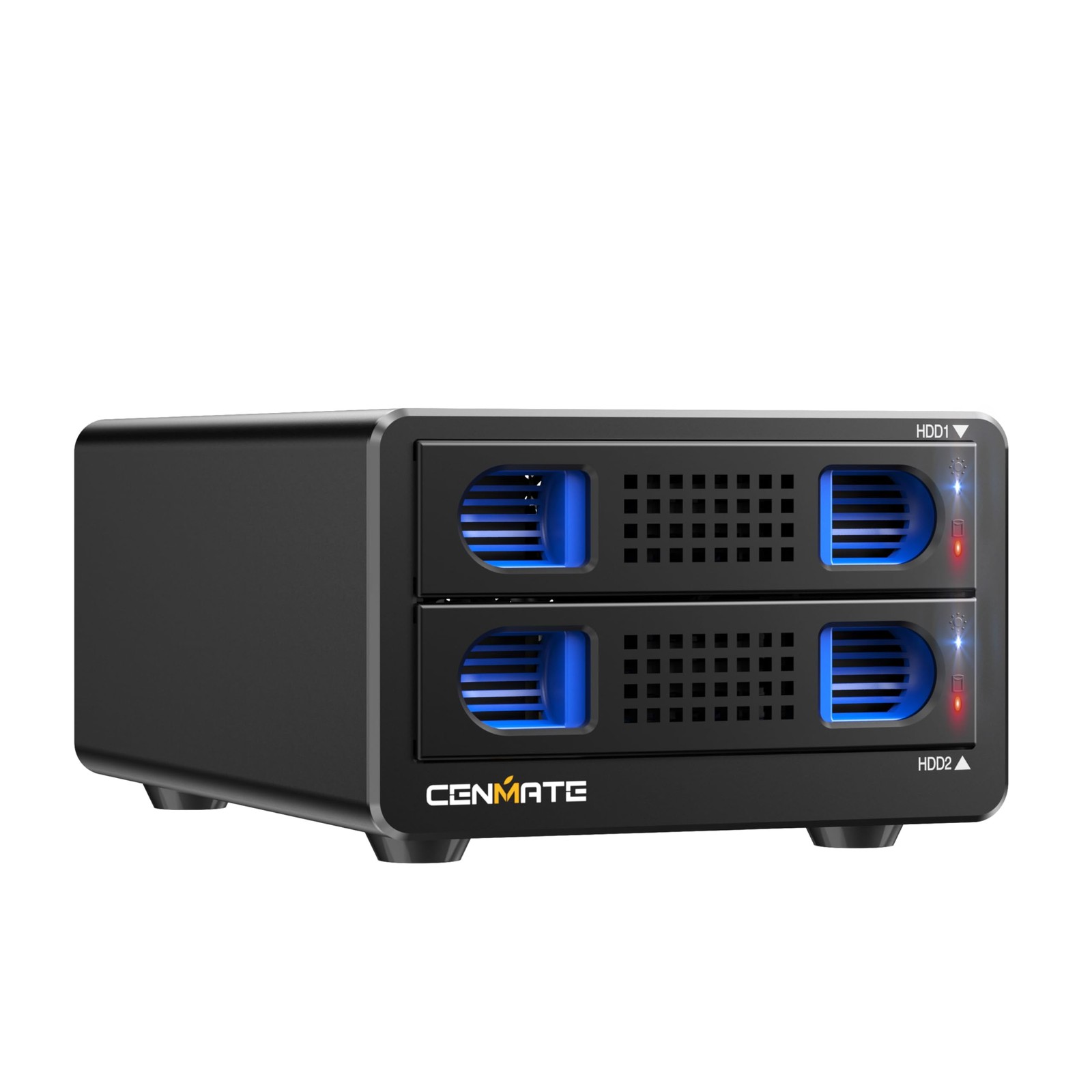 CENMATE Aluminum 2 Bay Hard Drive Enclosure with Cooling Fan for 2.5“/3.5" SA...