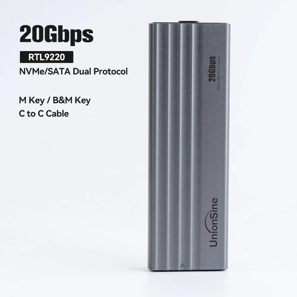 UnionSine 20Gbps 10Gbps M.2 PCIE SSD Case Dual Protocol M.2 to USB Type C 3.1 SS