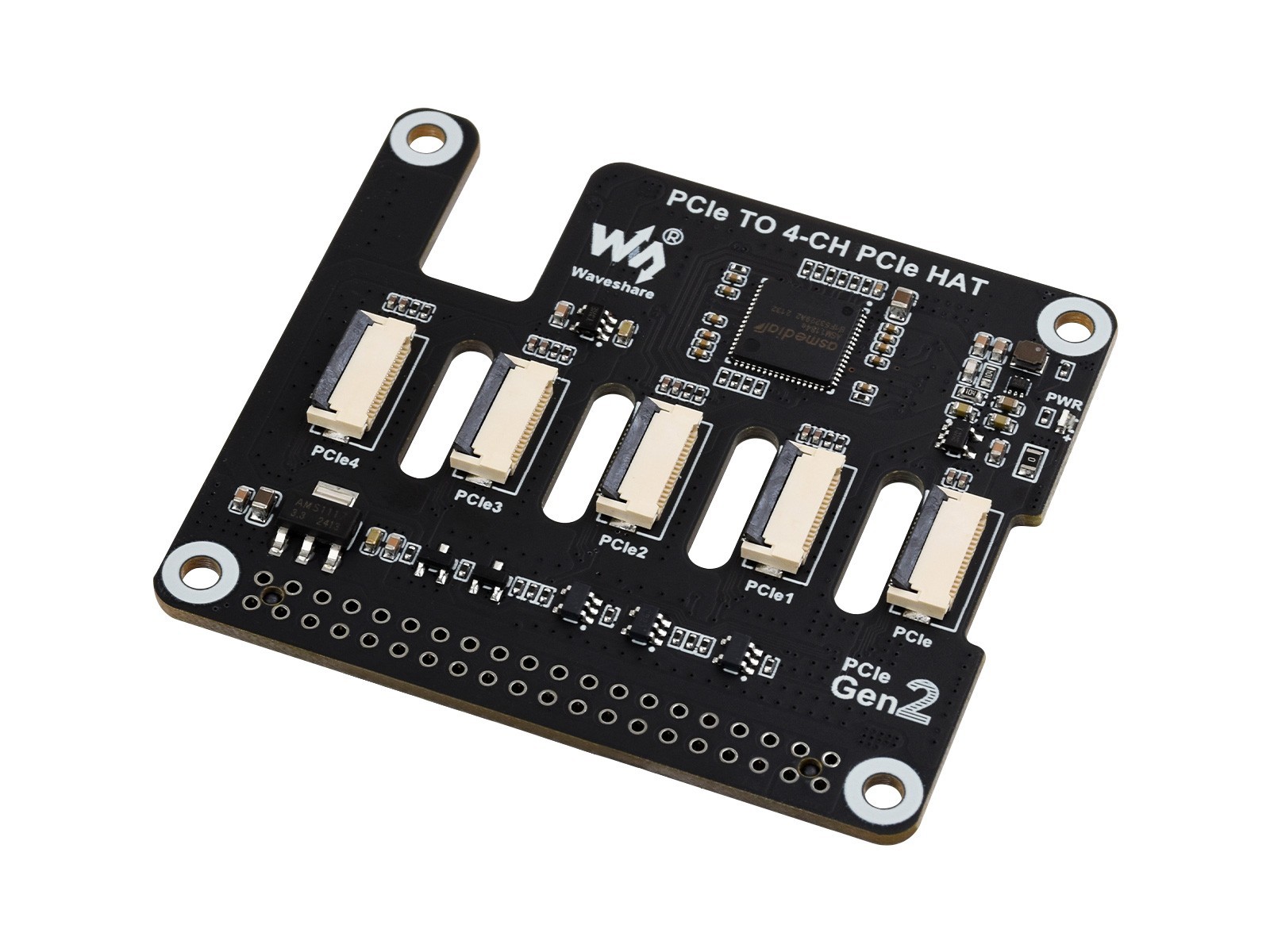 Waveshare 4-Ch PCIe FFC Adapter Board for Raspberry Pi 5, Expands The PCIe