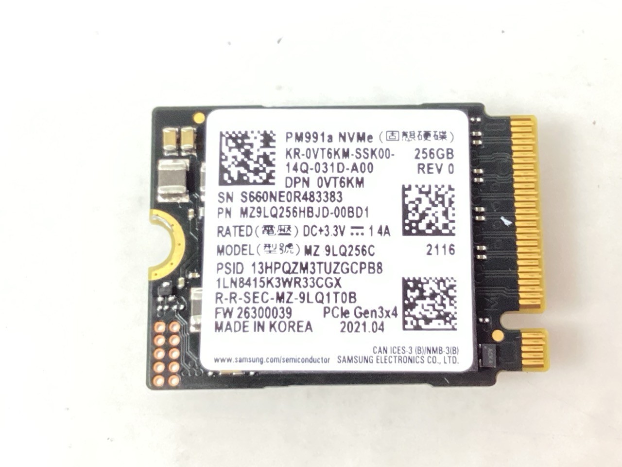 Dell VT6KM 256GB M.2 NVMe PCIe SSD PM991A  - MZ9LQ256HBJD-00BD1