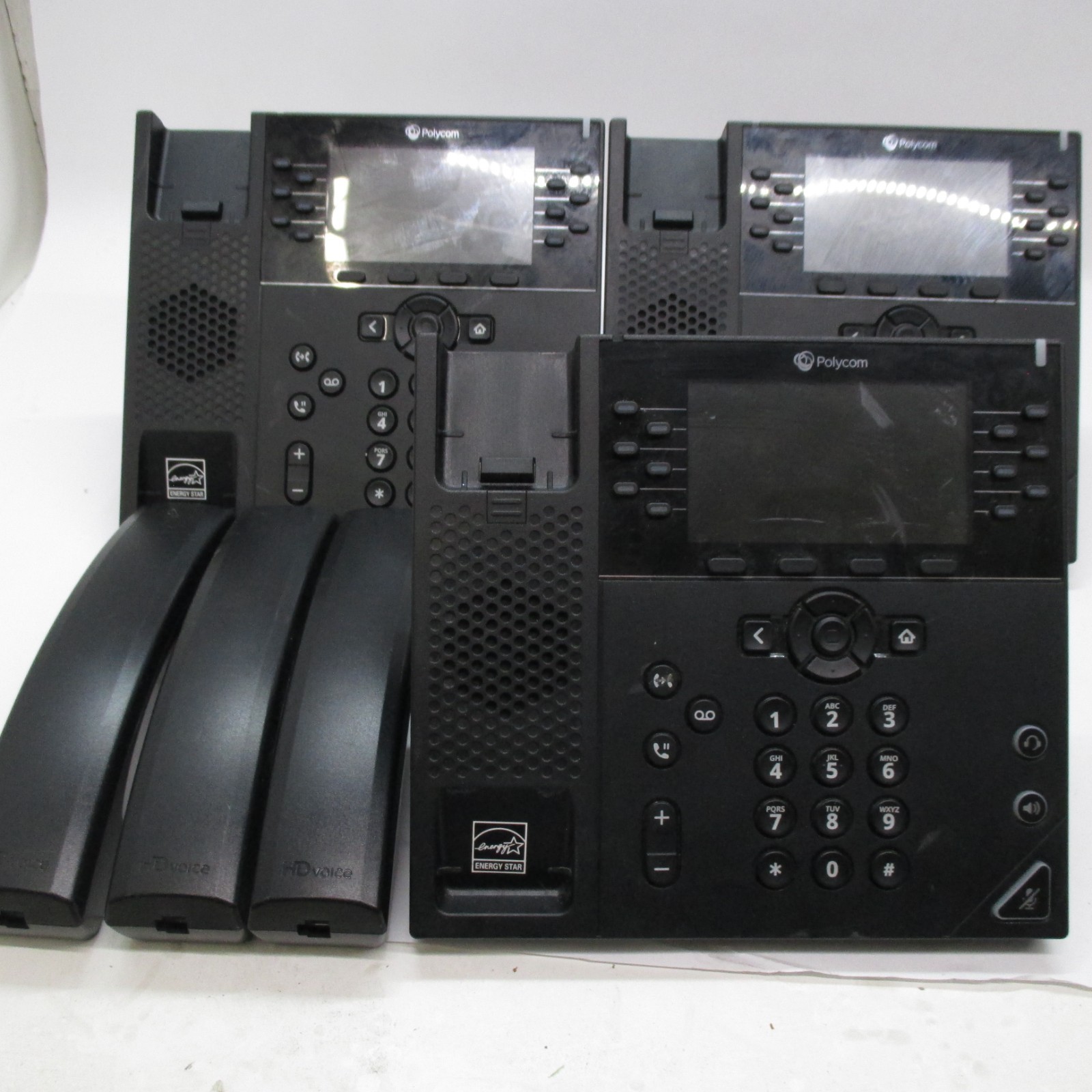 LOT-3 POLYCOM VVX 450 POE IP VOIP PHONES + STANDS+ HANDSET 2201-48840-001 T5-E7