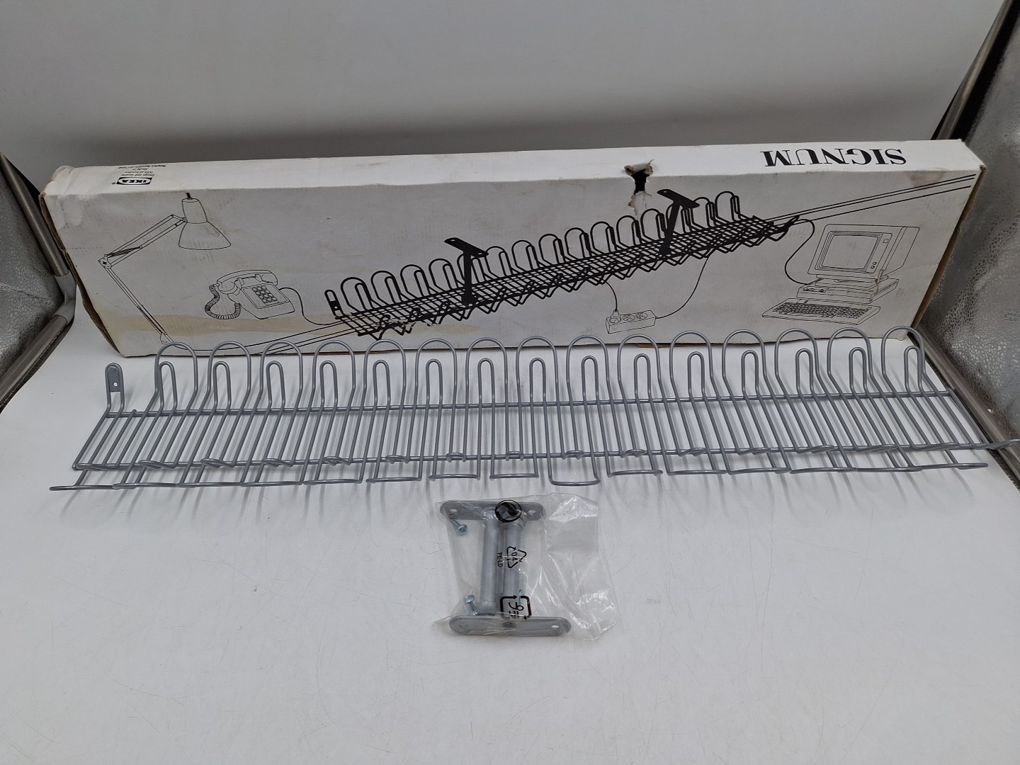 IKEA SIGNUM Cable Management Tray Organizer Under Desk 27.5" Silver New