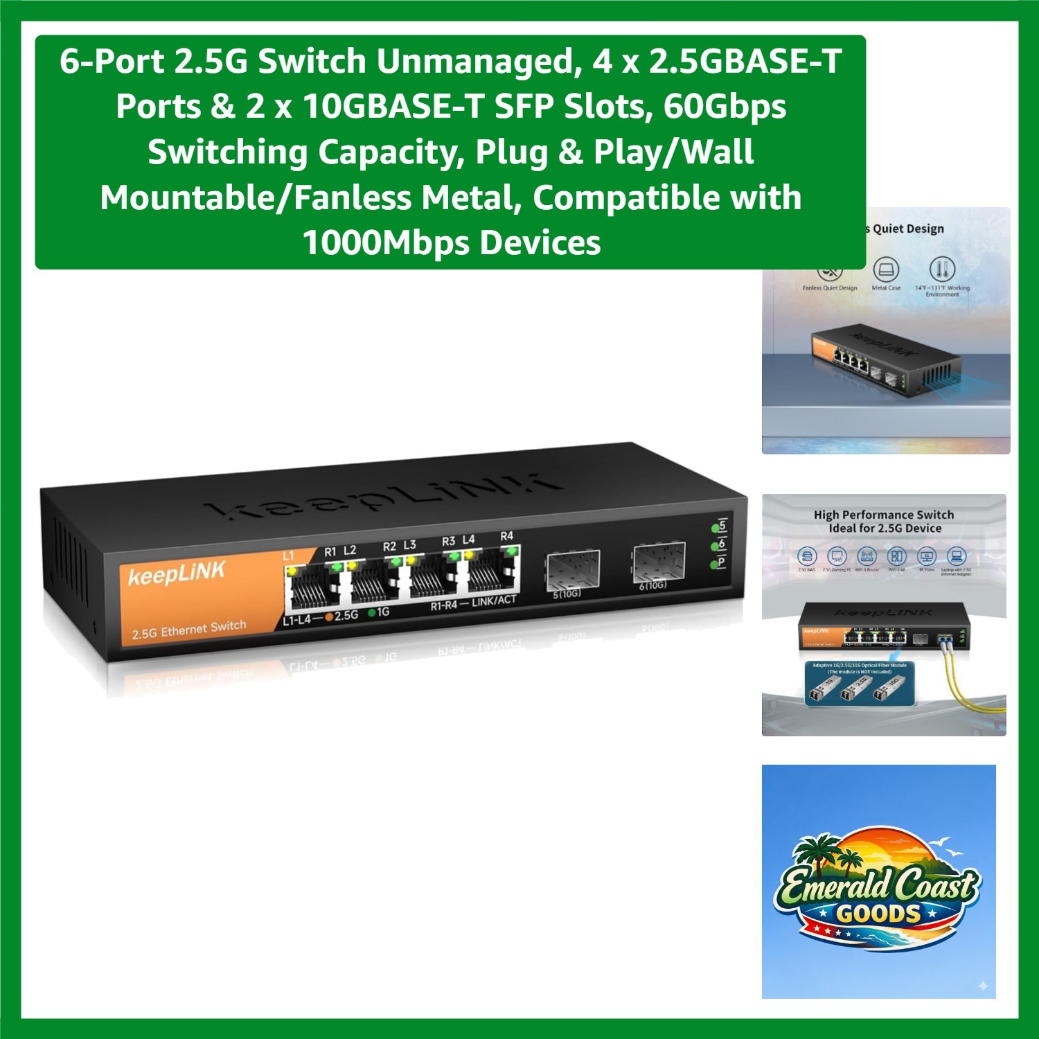 Compact 6-Port 2.5Gbps Switch - Wall Mountable, Ideal for Gaming & Streaming