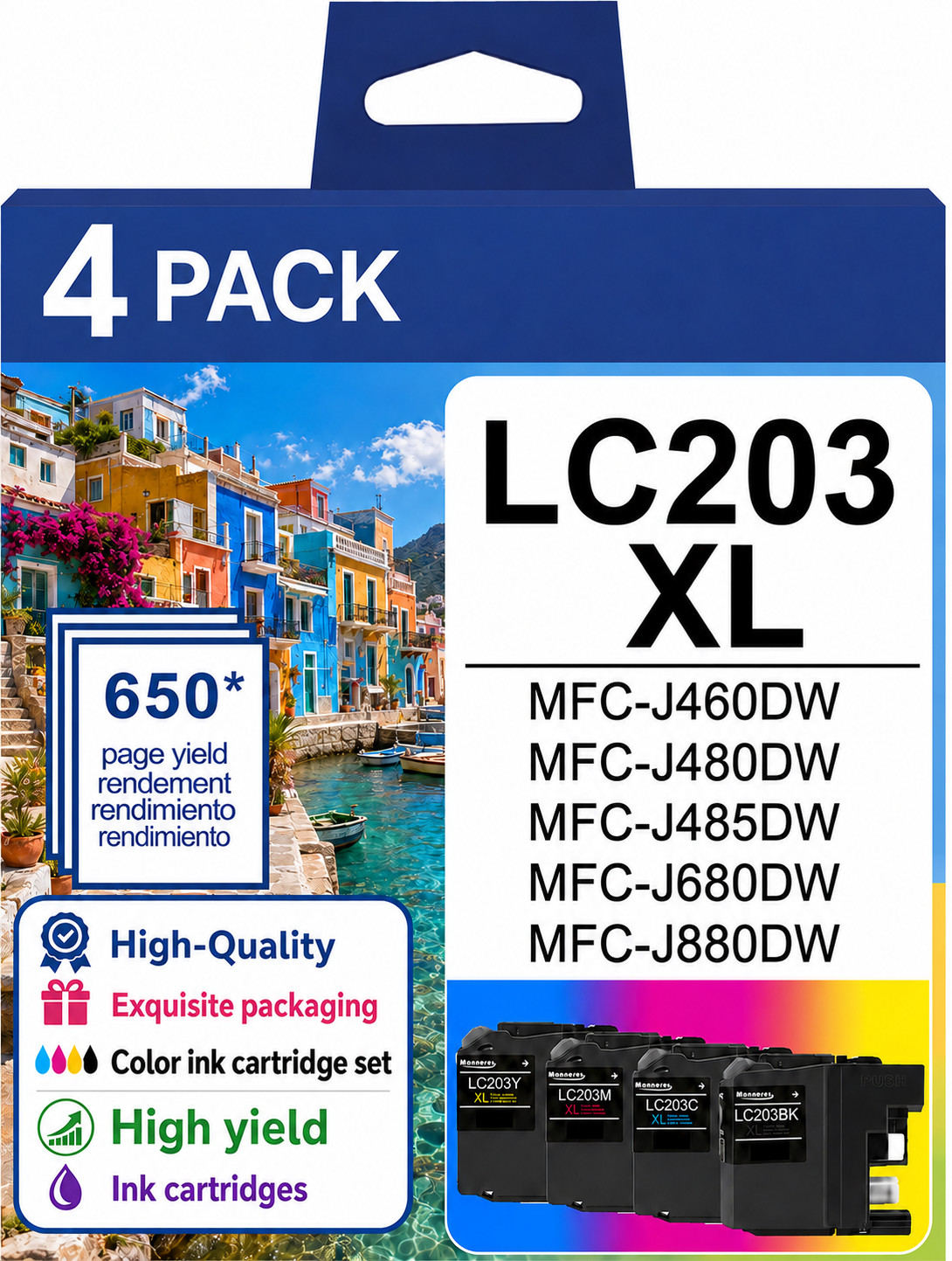 LC203XL Ink Cartridges High Yield 4-Pack Replacement Work with MFC-J460DW J485DW