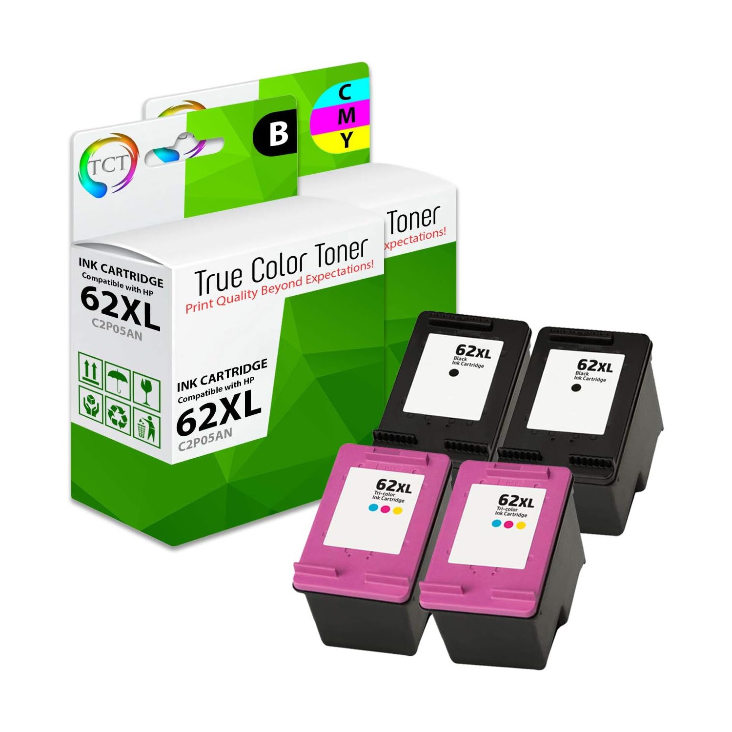 4Pk TCT Compatible For HP 62XL 62 XL Black & Color Combo HY Envy 5745 5740 5742