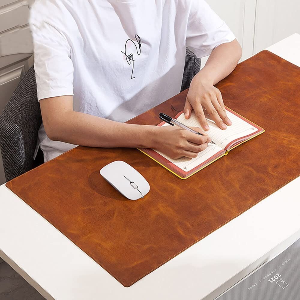 Handmade Genuine Leather Desk Pad Mat Blotter Custom Laptop pad Cognac Brown