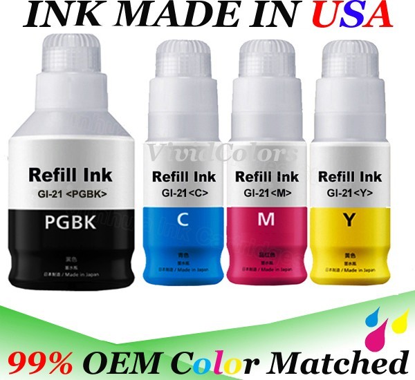 4 PK GI-21 Ink Refill Bottle for use Canon PIXMA Megatank G1220 G2260 G3360