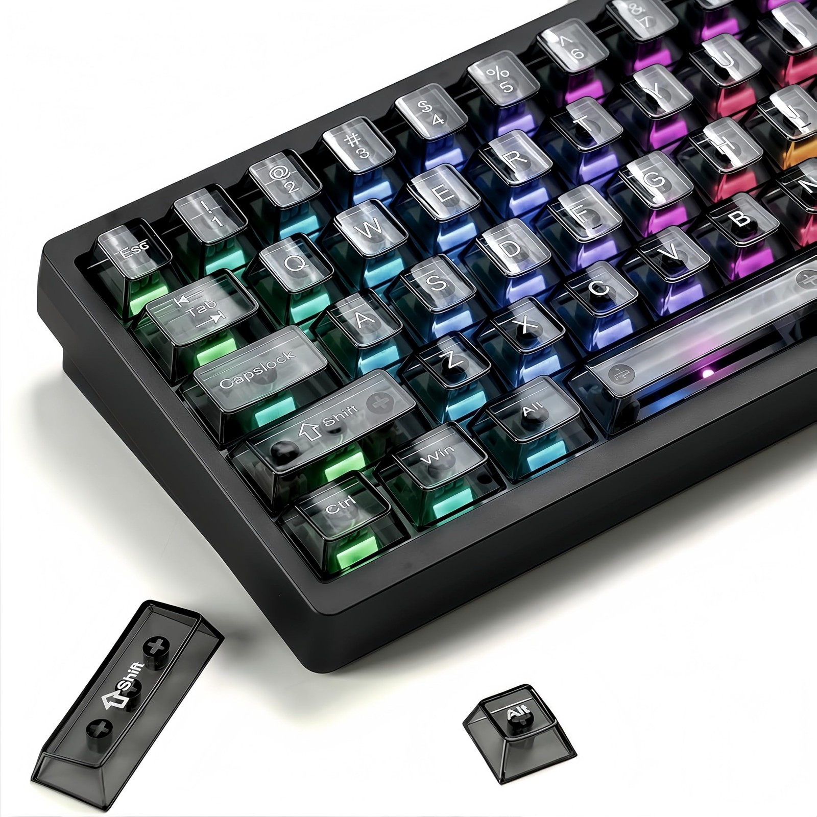 Black Clear Keyboard Keycaps Transparent Crystal Jelly Shine Through Cherry