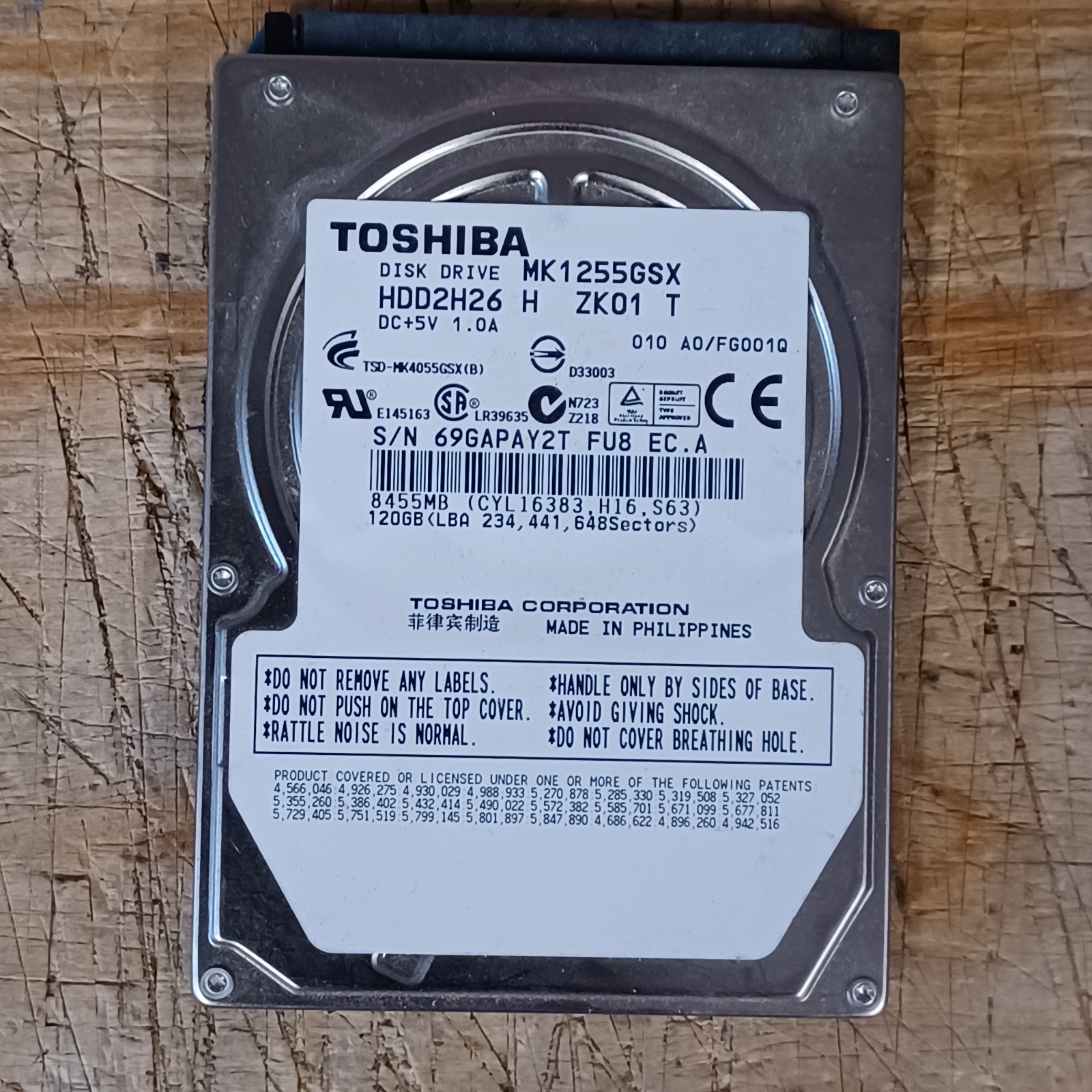 Toshiba HDD2H26 120 GB Internal 5400 RPM 2.5" (MK1255GSX) Hard Drive