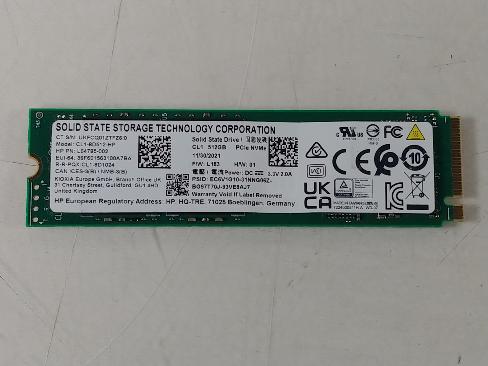 Kioxia  CL1 CL18D512 512 GB PCIe 80mm SSD