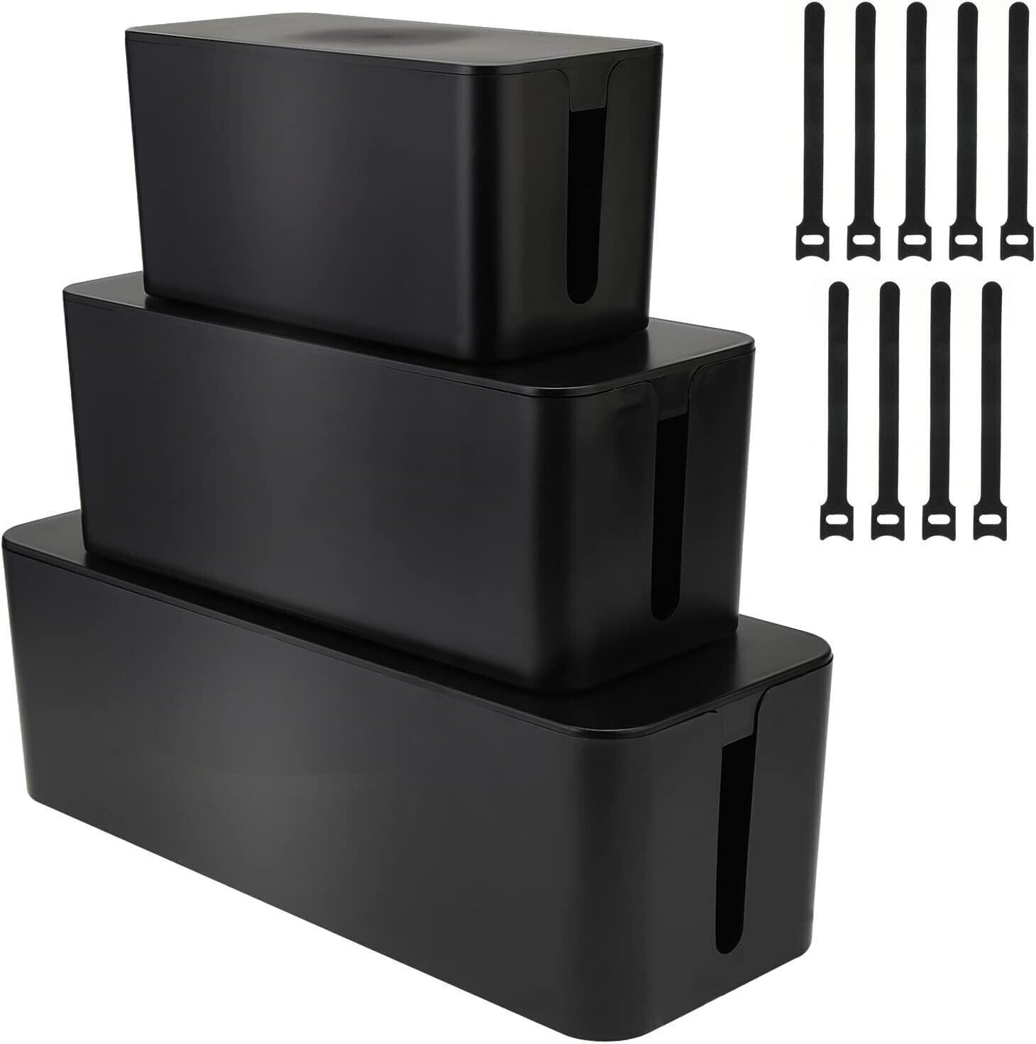 3Pcs Cable Management Box Cable Organizer Box Wires Power Strips Hide Box BK/WT