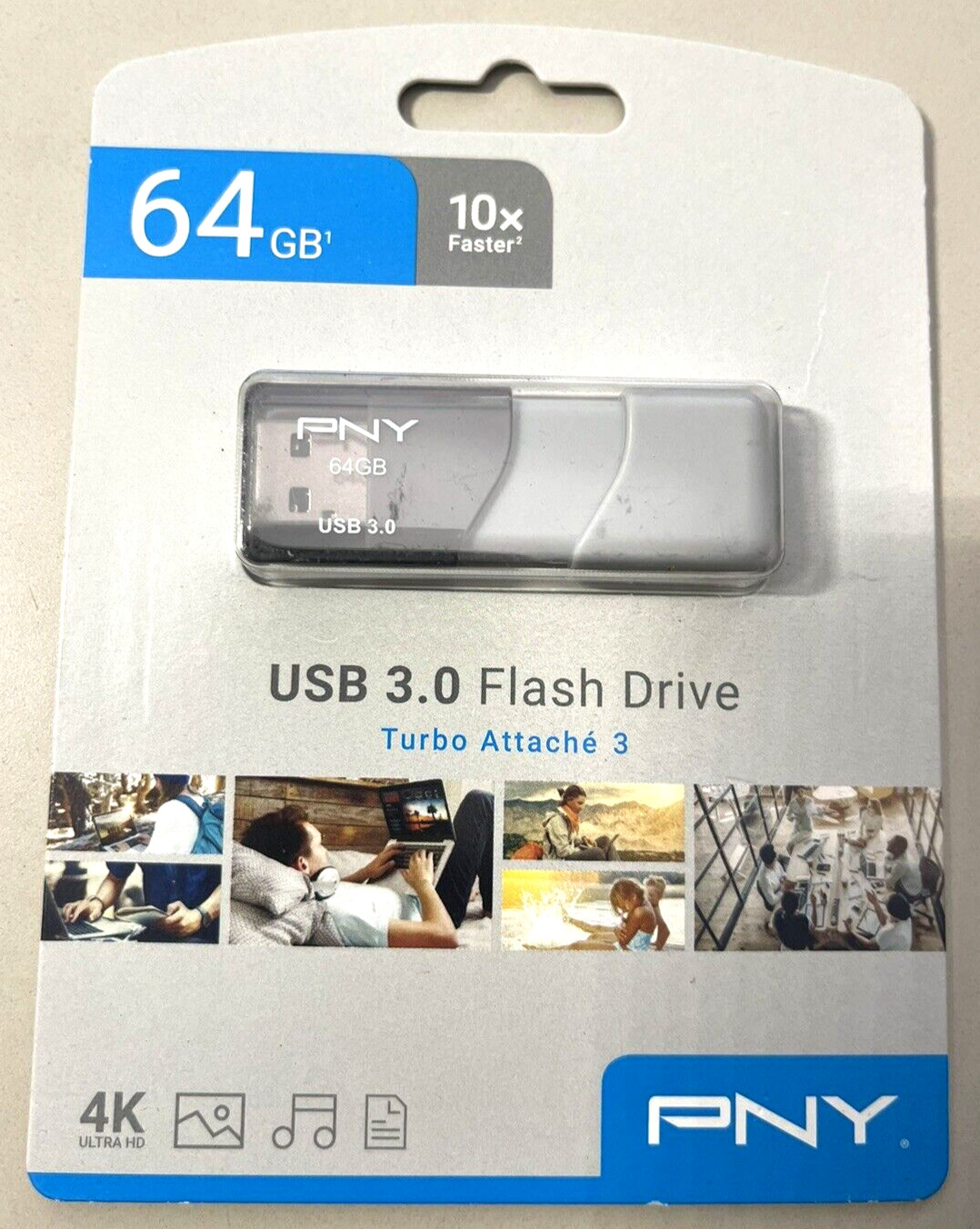 New PNY Turbo Attaché 3, 64GB USB 3.0 Flash Drive, 10 X Faster, 4K Ultra HD