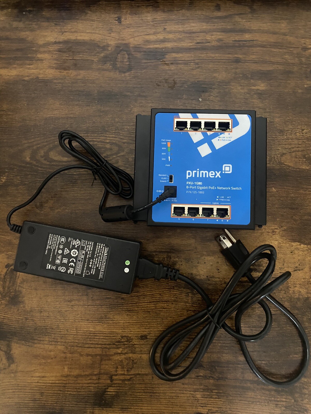 Primex PXU-1G80 8-Port Gigabit PoE+ Network Switch 64Kbytes 137 Watts