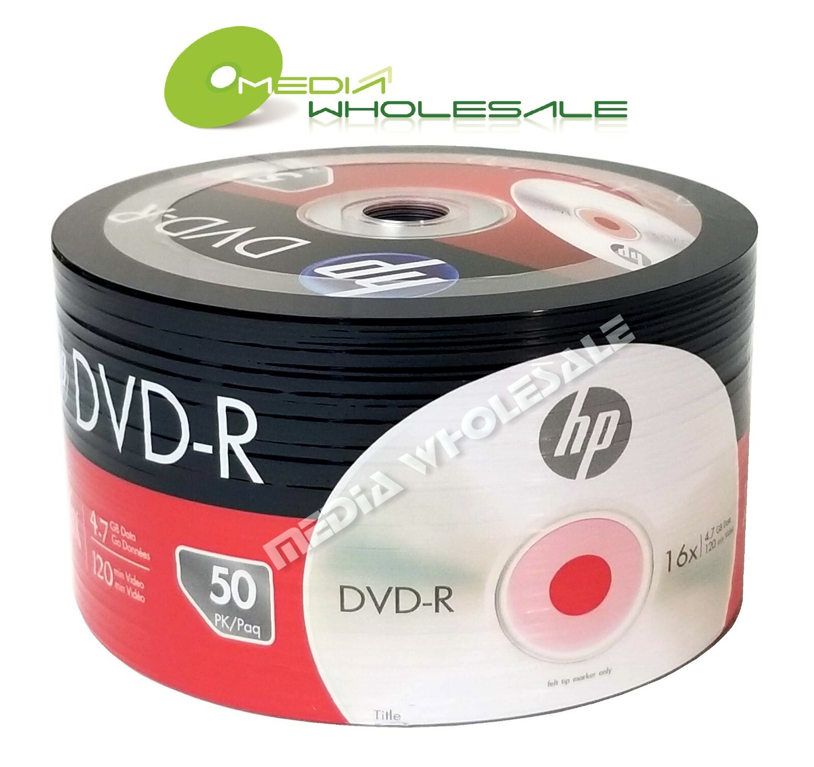 1200 HP Blank 16X DVD-R DVDR Branded Logo 4.7GB Media Disc 24x50pk