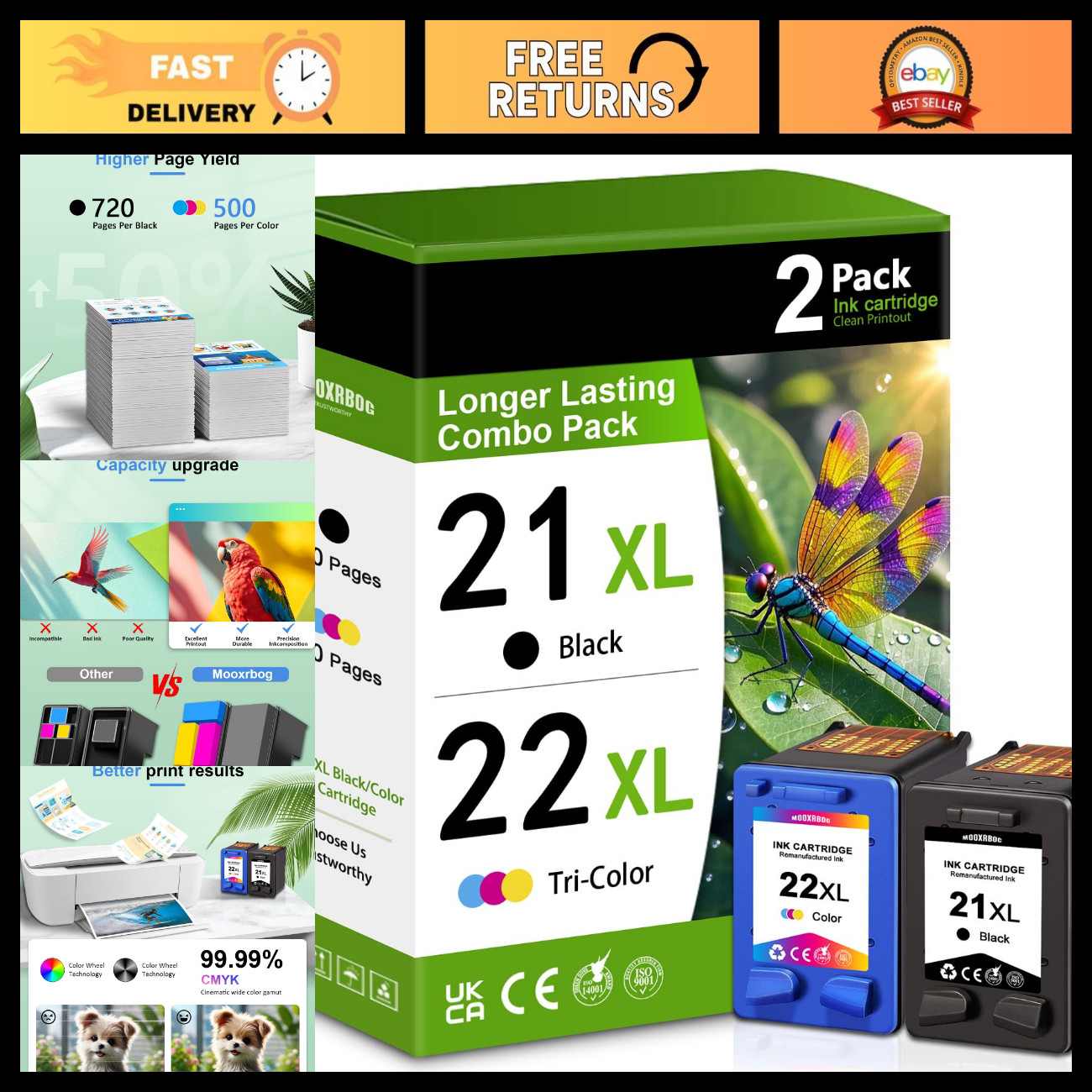 Compatible Ink Cartridges Combo Pack 21XL 22XL for HP OfficeJet & DeskJet (2-Pac