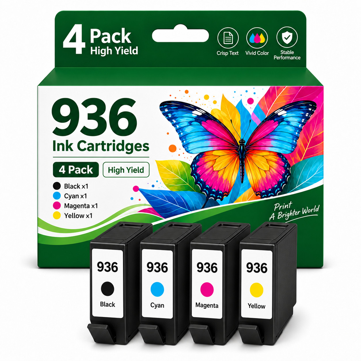 936 Ink Cartridges 4-Pack (BK/C/M/Y) Compatible for OfficeJet Pro 9120 9110 9122