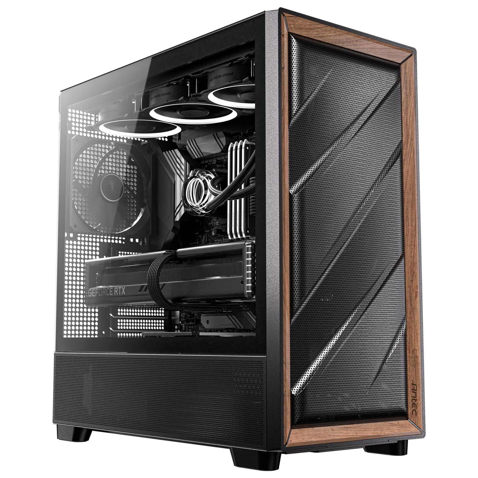 Antec Flux Wood Mid Tower Case, Panel with Walnut Wood