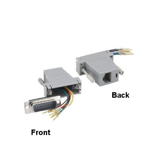 KNTK Modular DB15 Male to RJ-45 Female Adapter for Serial to Network Cat5e Cat6