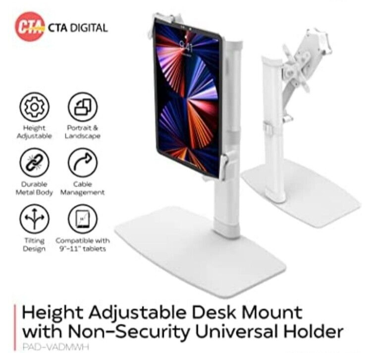 CTA Digital ~Height Adjustable Desk Mount With Non Security Universal Holder