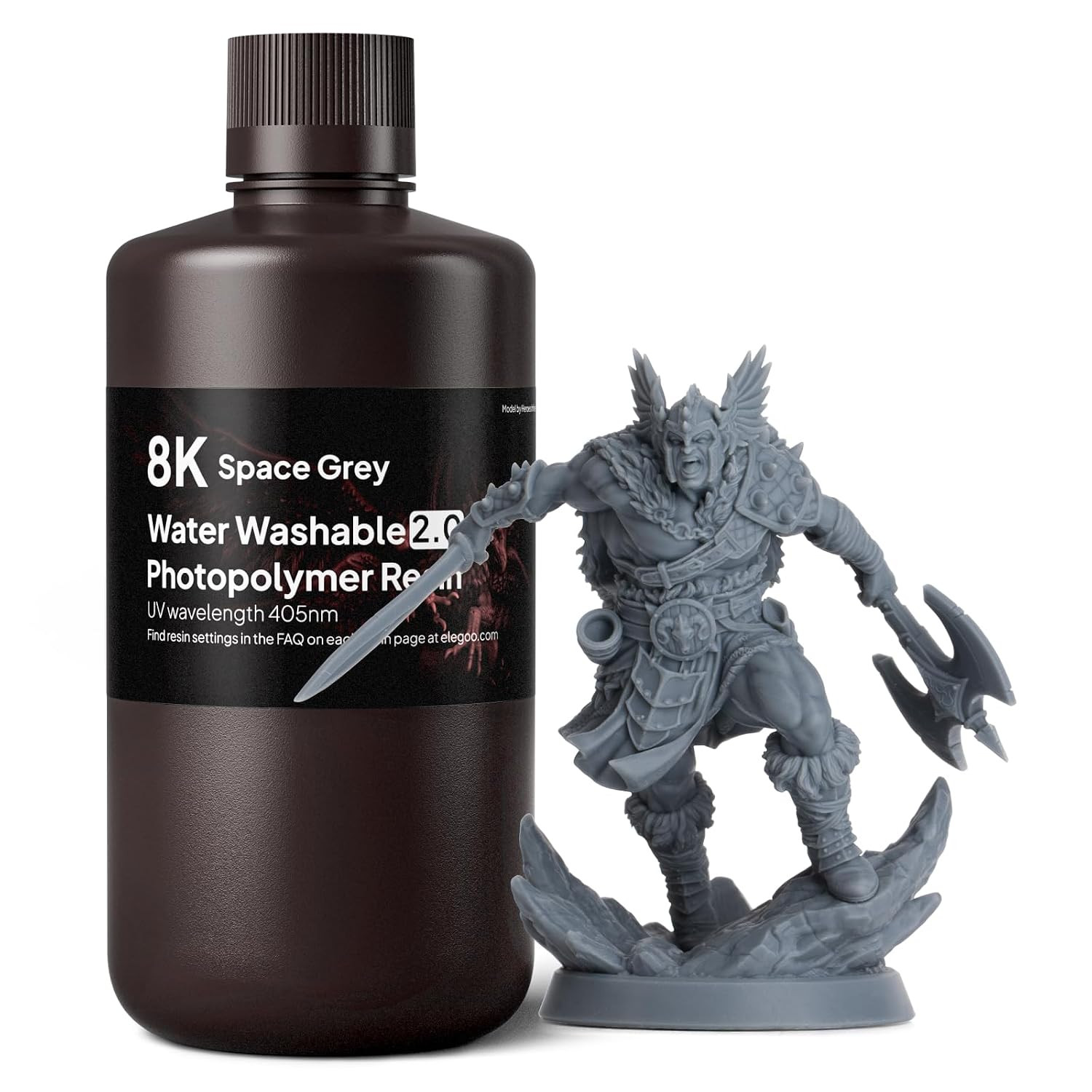 8K Water Washable Resin 2.0, 3D Printer Resin Space Grey 1000G