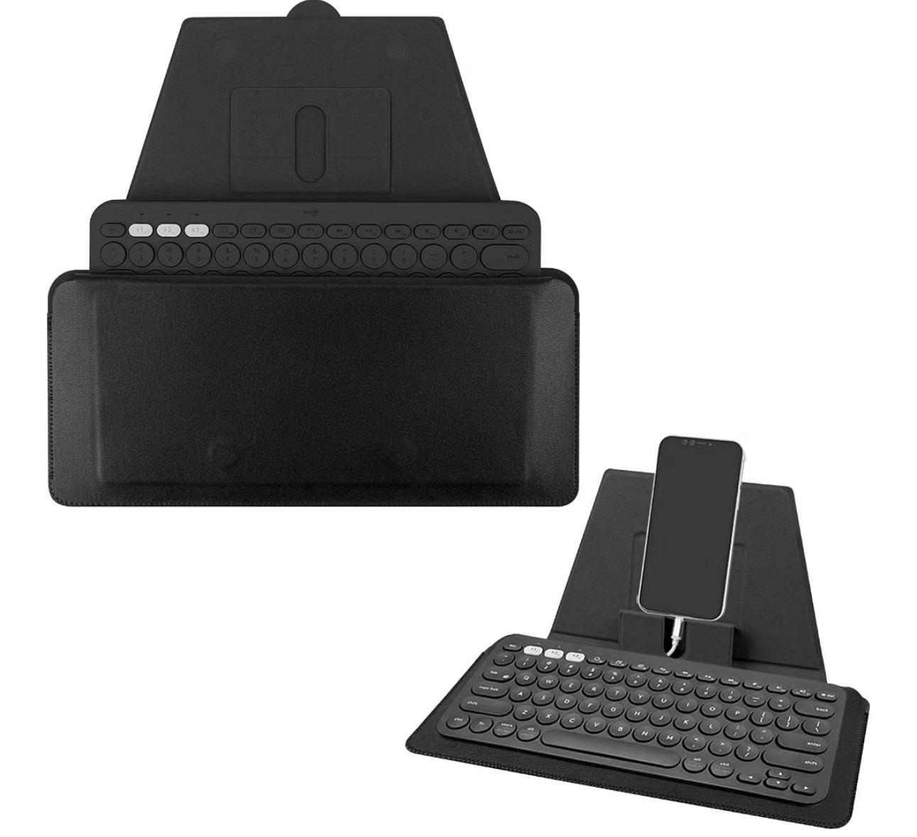 GEEKRIA compact Keyboard Case Vegan Leather Travel Case Dark Grey