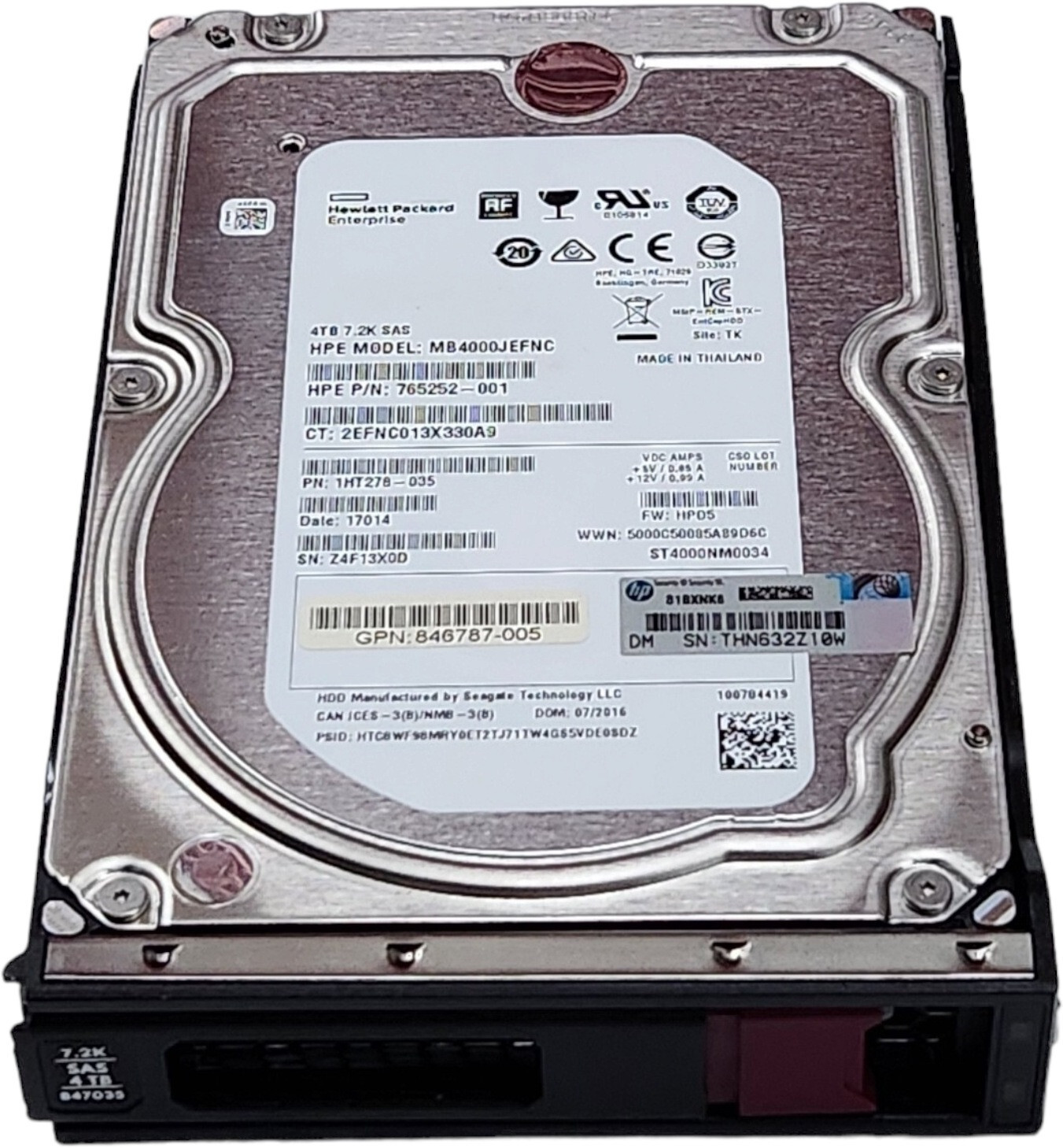 HPE Apollo 4TB SAS 12G Midline 7.2K LFF LP 512e Hard Drive 847035-001 846996-B21
