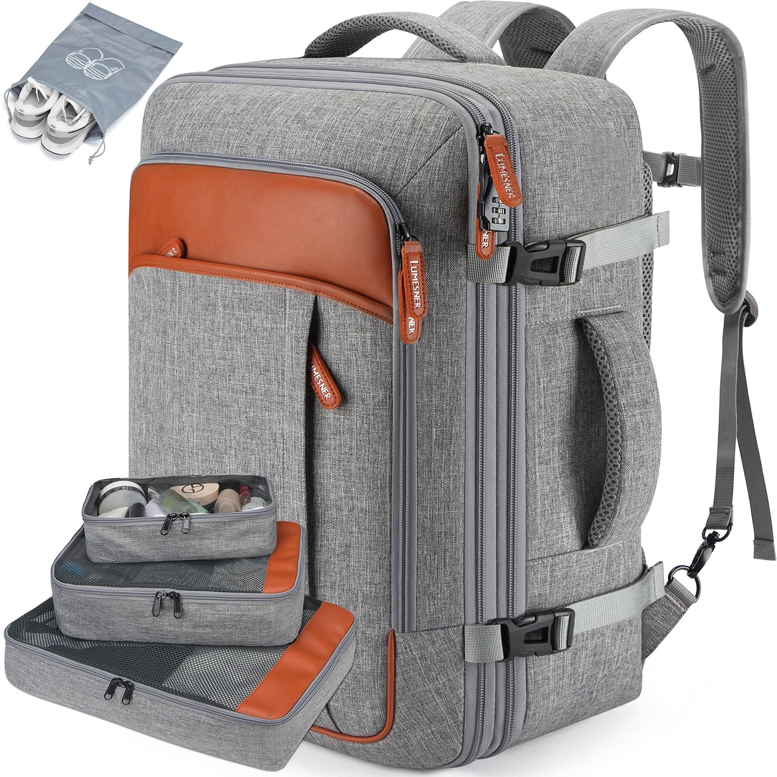 Lumesner Carry on Travel Backpacks, Extra Large 40L Flight 20 Inch, Grey