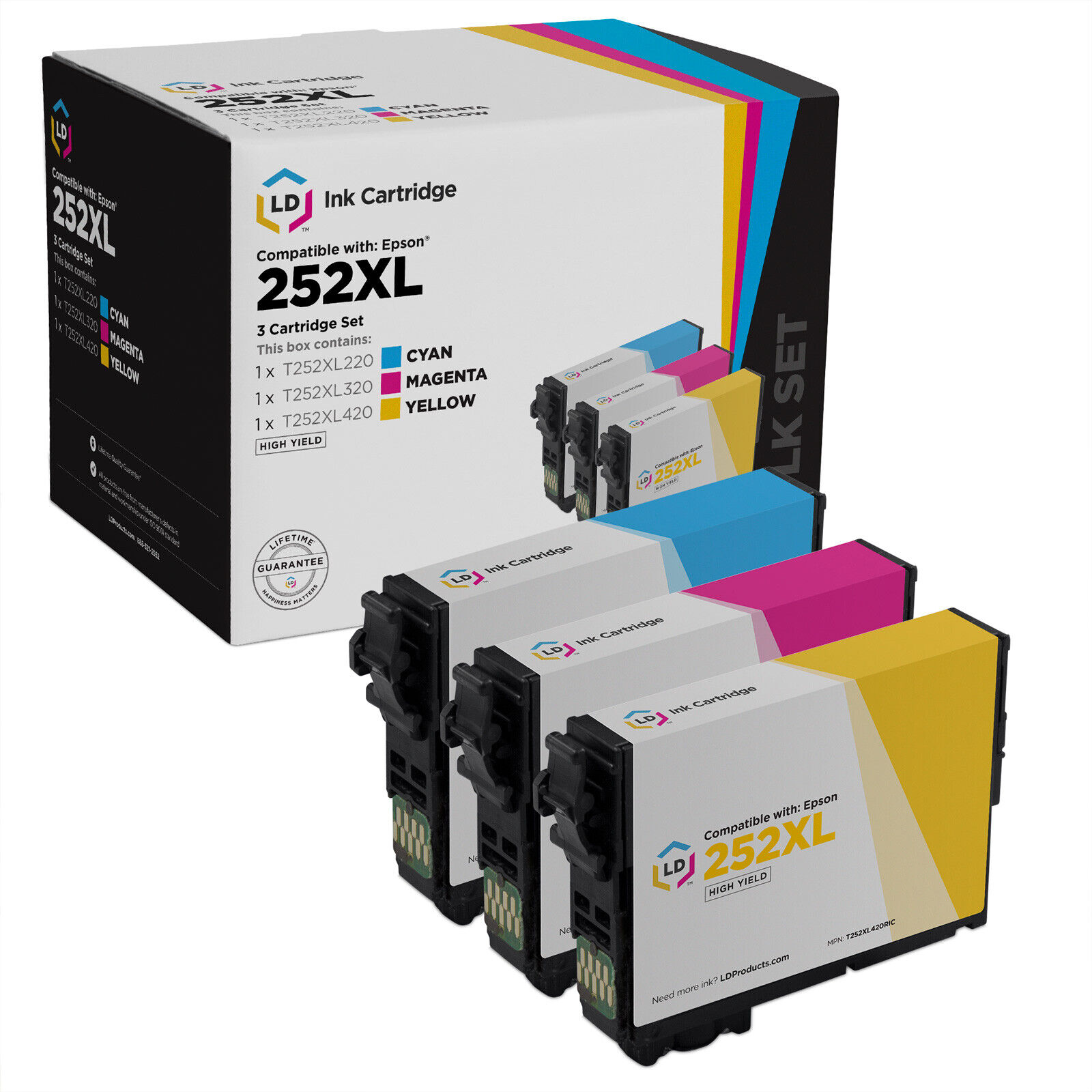 LD Products Epson 252XL HY Ink Cartridge Replacements Cyan, Magenta, Yellow, 3pk