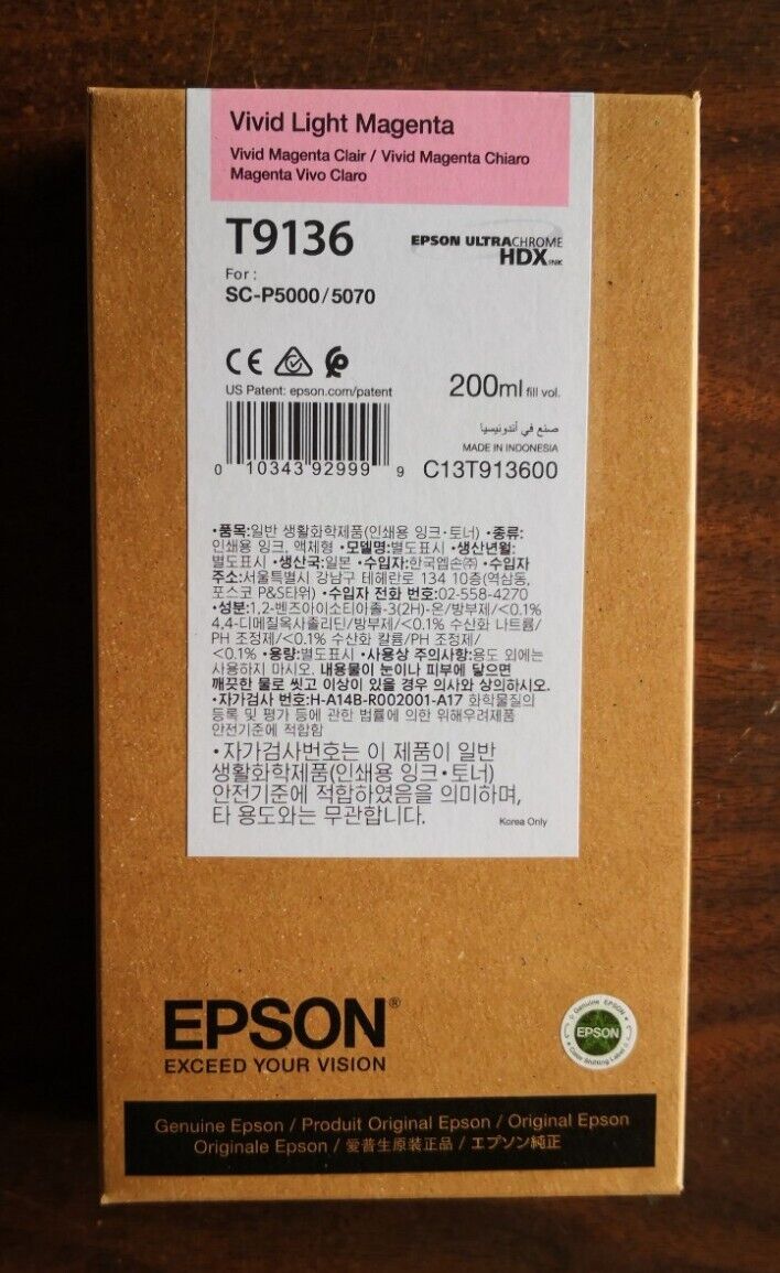 12/2024 Genuine Epson T9136 Vivid Light Magenta T913600 Ink 200ml SC-P5000/5070