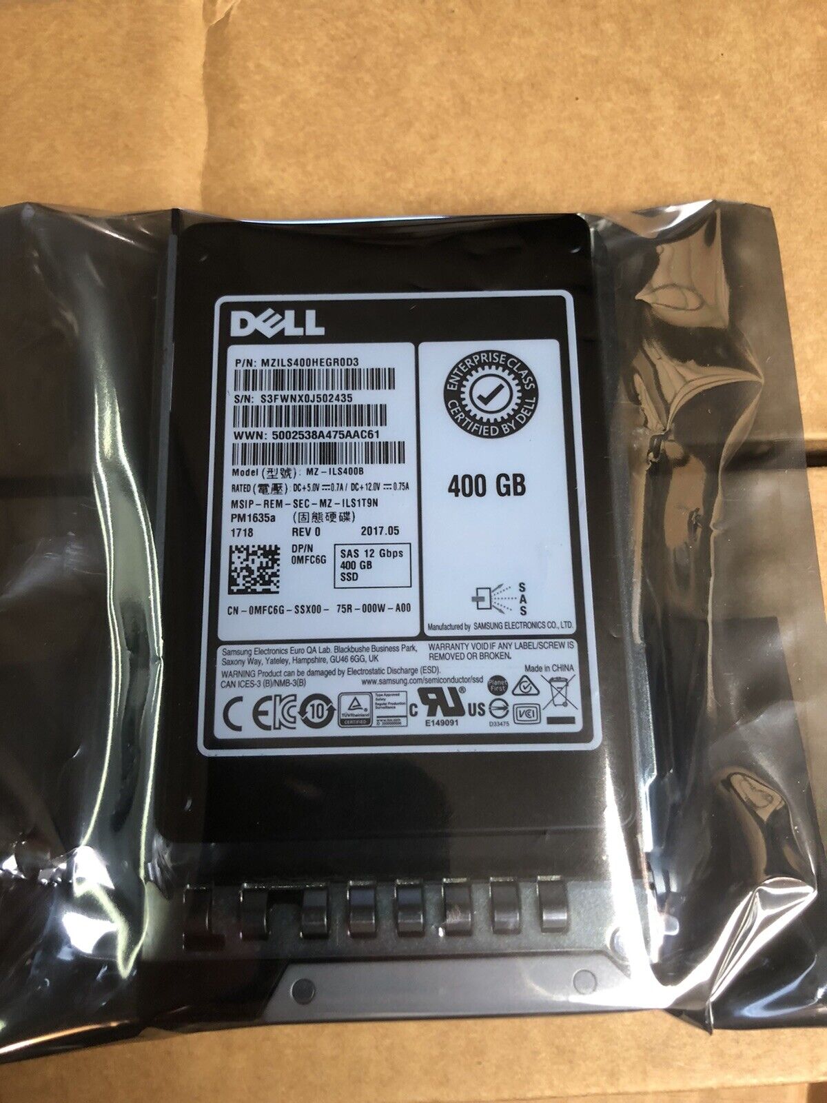 Dell Samsung 400GB SAS 12Gbps 2.5 MU Mixed Use Solid State Drive SSD 14th Gen