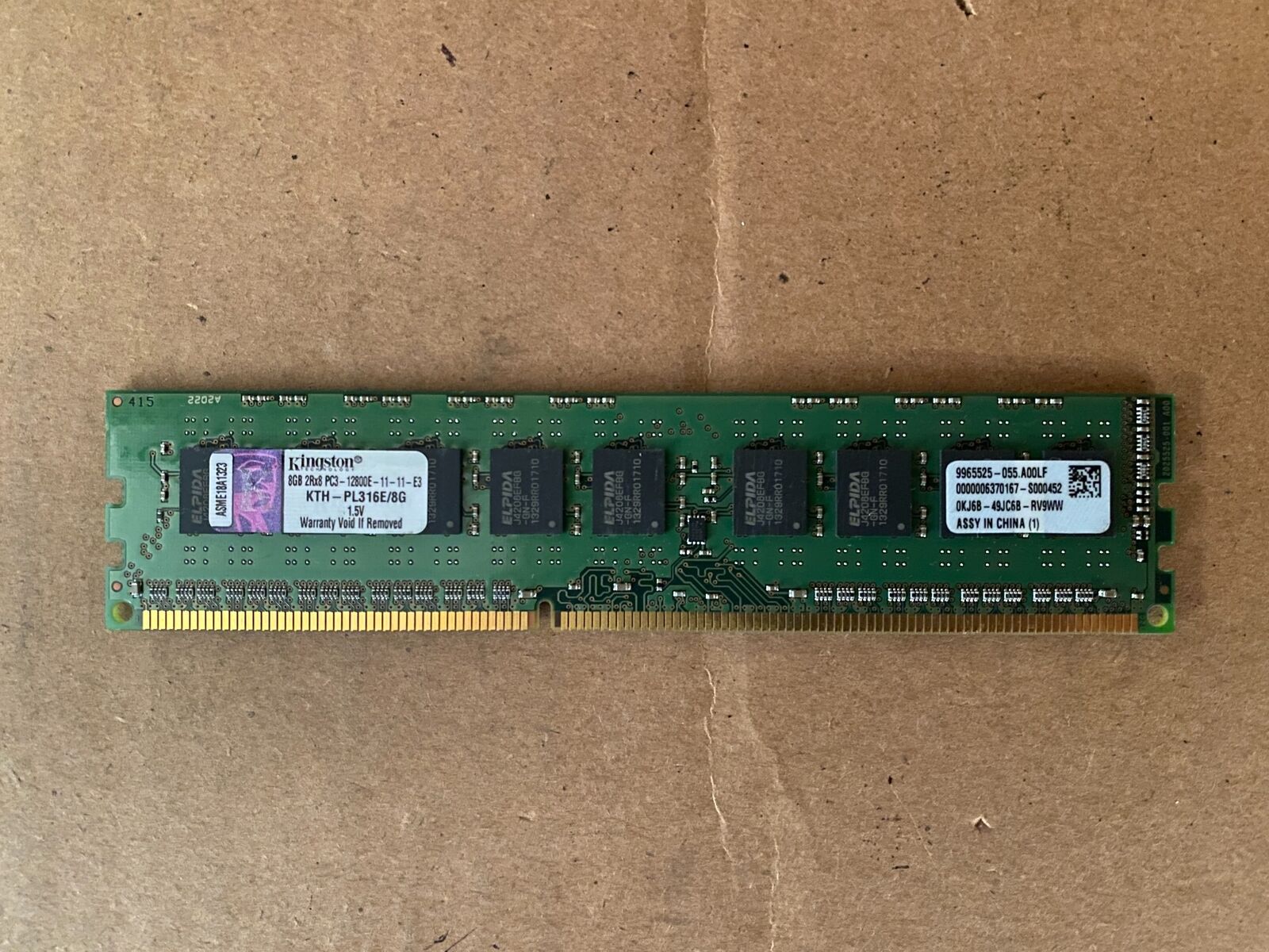 KINGSTON 8GB DDR3 SERVER RAM 2RX8 PC3-12800 ECC UDIMM KTH-PL316E/8G REG F1-3(22)
