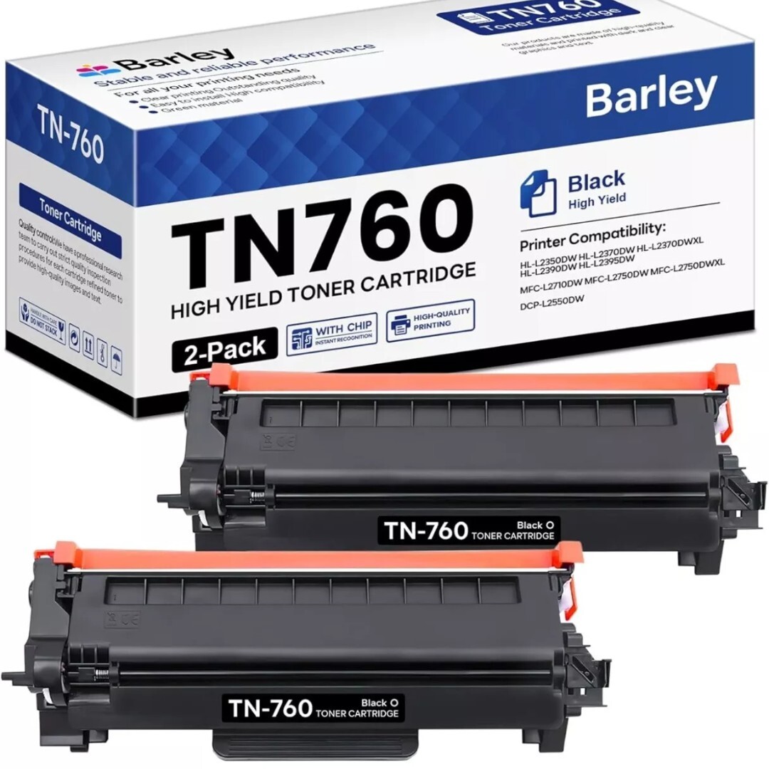 Barley TN760 Toner Cartridge Replacement High Yield for Brother 2-Pack