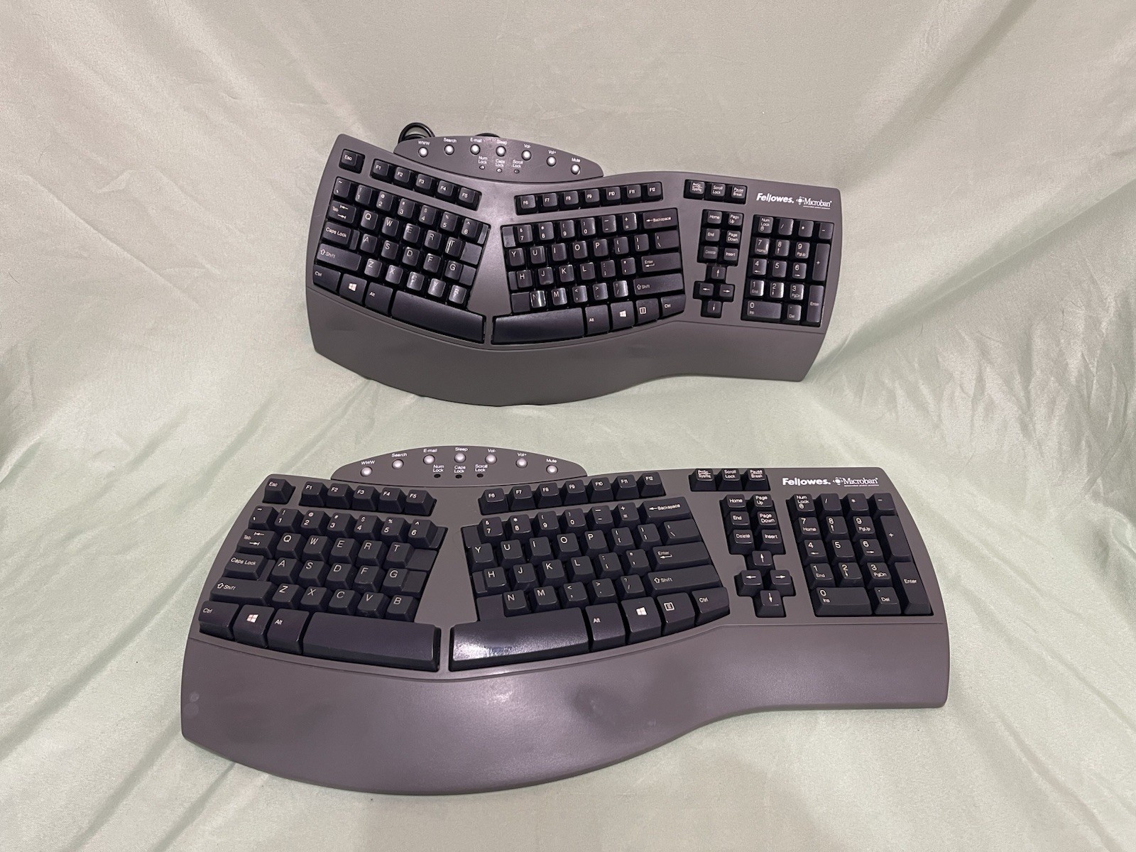 Fellowes Microban KU9938 Ergonomic Split USB Keyboards – Lot of 2 - Tested