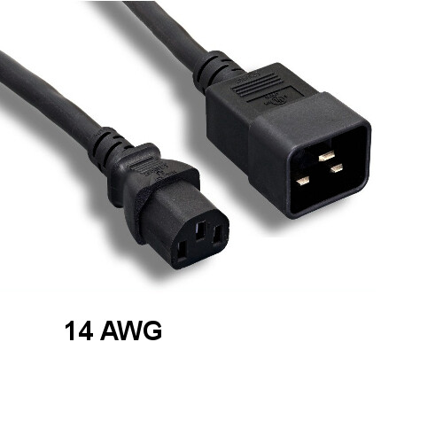 Kentek 3' ft 14 AWG Power Cord IEC-60320 C13 to C20 15A/250V SJT Heavy-Duty Blk