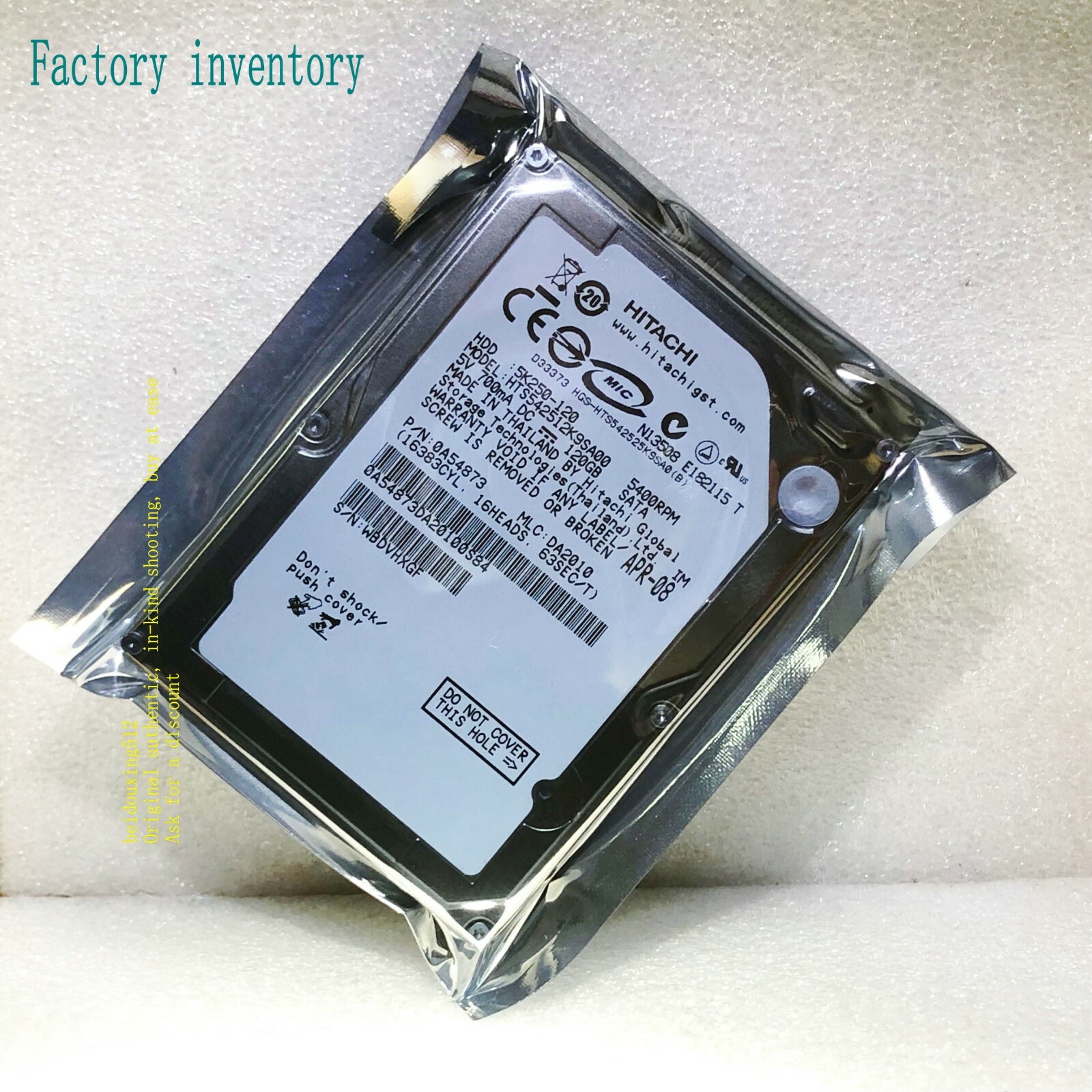 Factory Stock, Hitachi HTS542512K9SA00 120G 5400RPM 2.5 '' SATA Notebook HDD