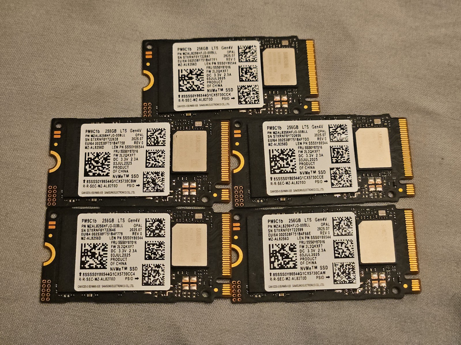 LOT OF 5 NEW Samsung PM9C1b 256GB M.2 2280 NVMe PCIe Gen4 SSD MZAL8256HFJD