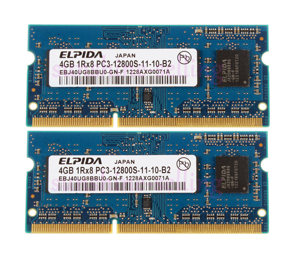Elpida DDR3 RAM 8 GB 2X 4 GB 1Rx8 PC3-12800S 1066Mhz SODIMM Laptop Memory CL11