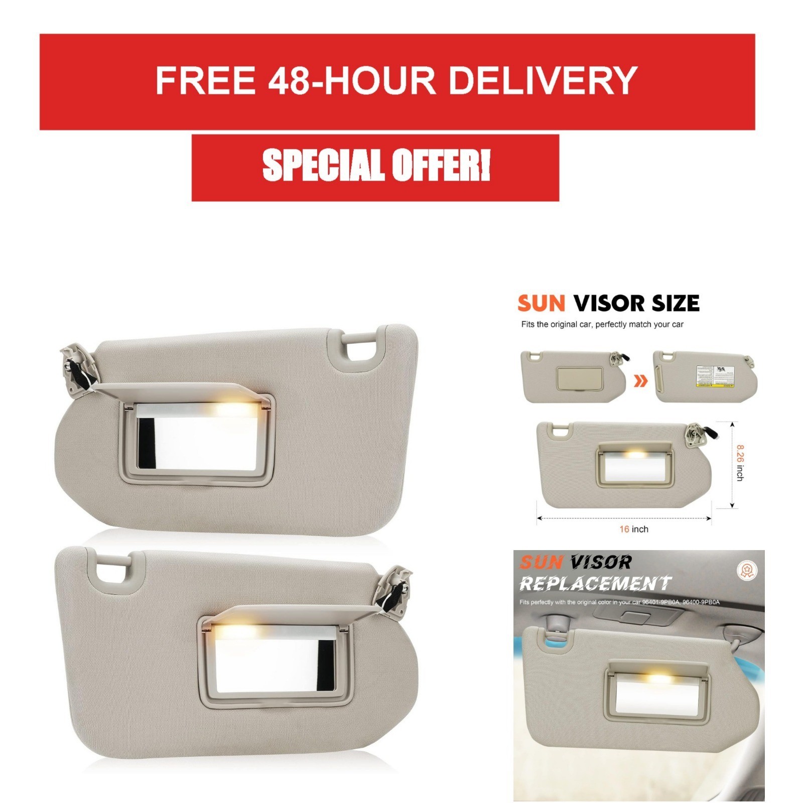 Beige Sun Visor Set Driver Passenger Nissan Pathfinder Infiniti Replacement