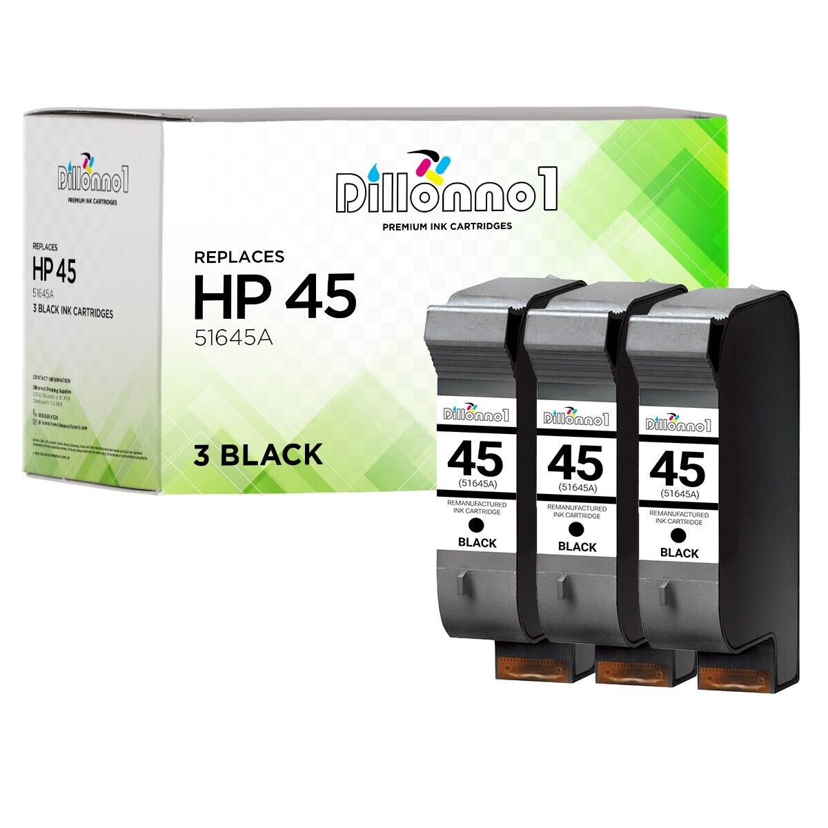 3PK For HP 45 For HP45 For HP 51645A Black Ink Cartridge 42ML