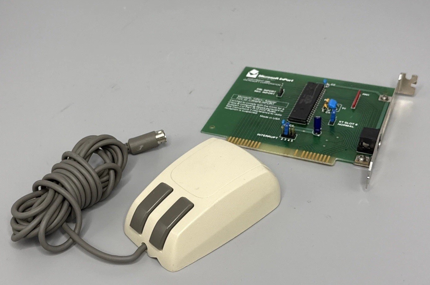 Vintage 1986 Microsoft Gray-Eyed InPort Mouse w/ ISA Adapter Card Untested