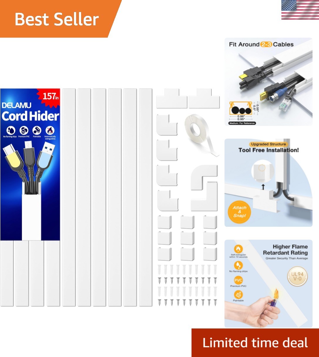 157in Wall Cable Management - Safe & Easy Install Cord Hider for 2-4 Wires
