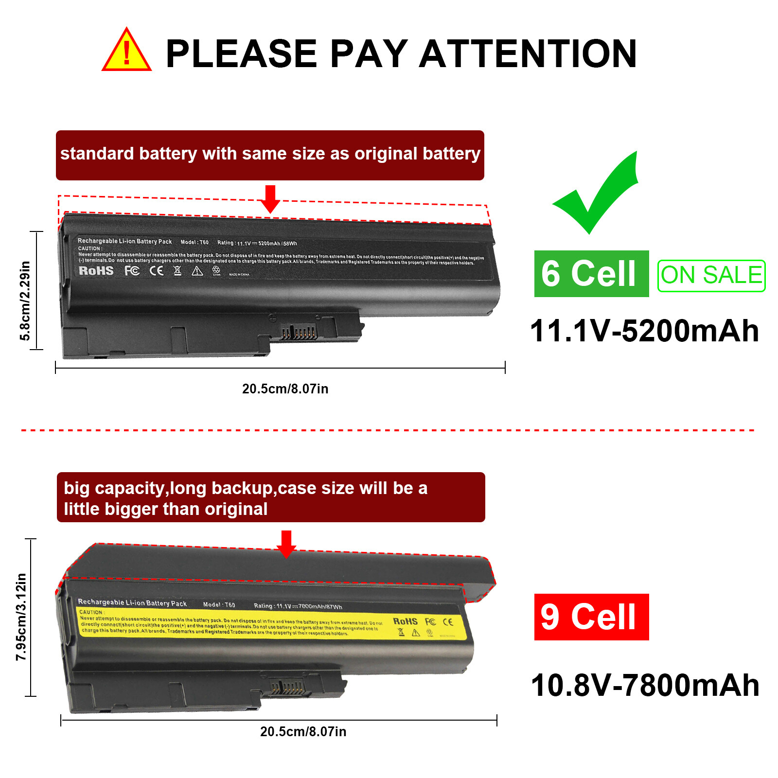 Battery for IBM ThinkPad T61 T61p T60 R61 R61i R60 T500 W500 R500 40Y6795 6/9Ce