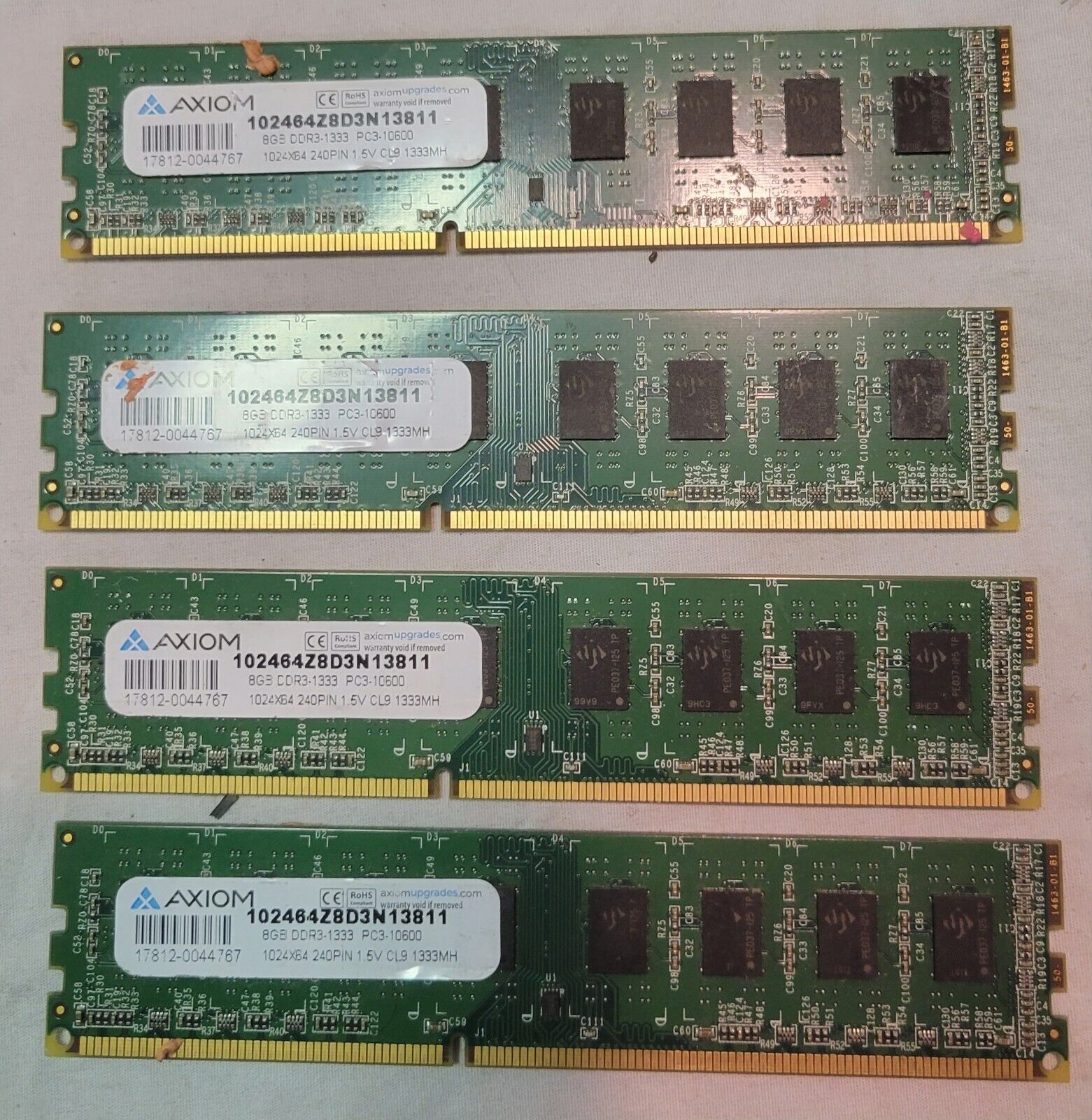 4x Axiom 8gb ddr3-1333 pc3-10600 240 pin ram memory LOW DENSITY NON ECC Used