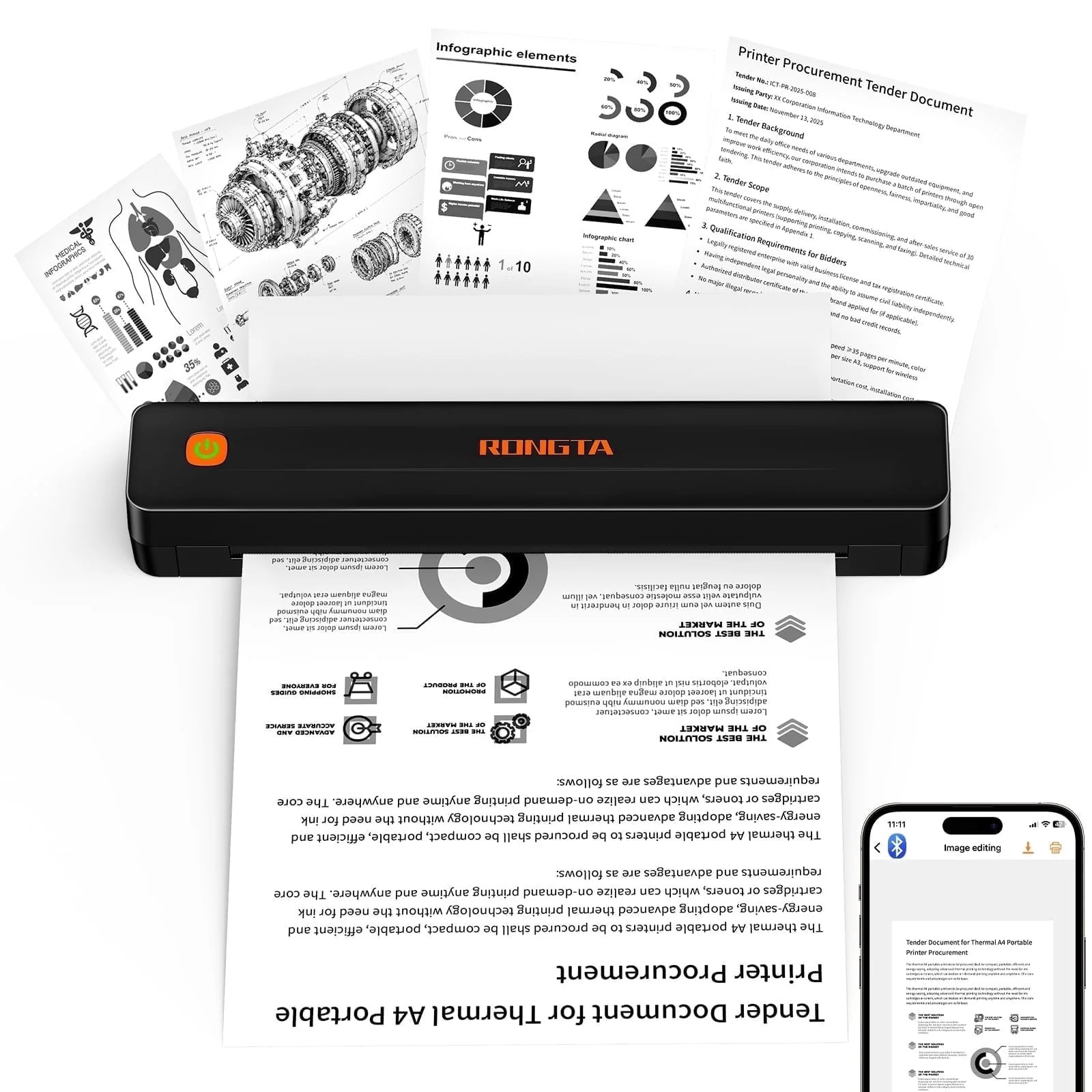 Thermal Portable Printer Wireless for Travel, Bluetooth Mobile, Inkless for Scho