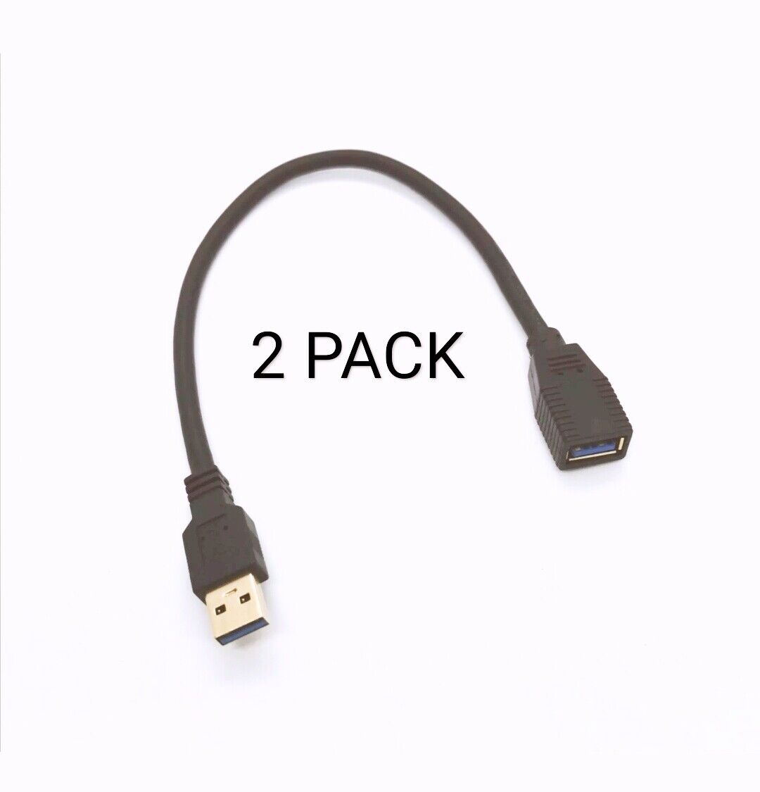 2PACK 1Ft USB 3.0 Extension Cable Gold Plate Type A Male to Female Black Color