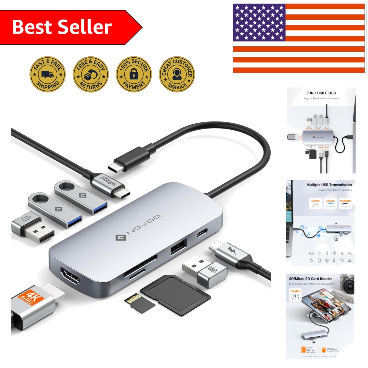 All-In-One 9-in-1 USB C Adapter: Fast Charging & Data Transfer for Professionals