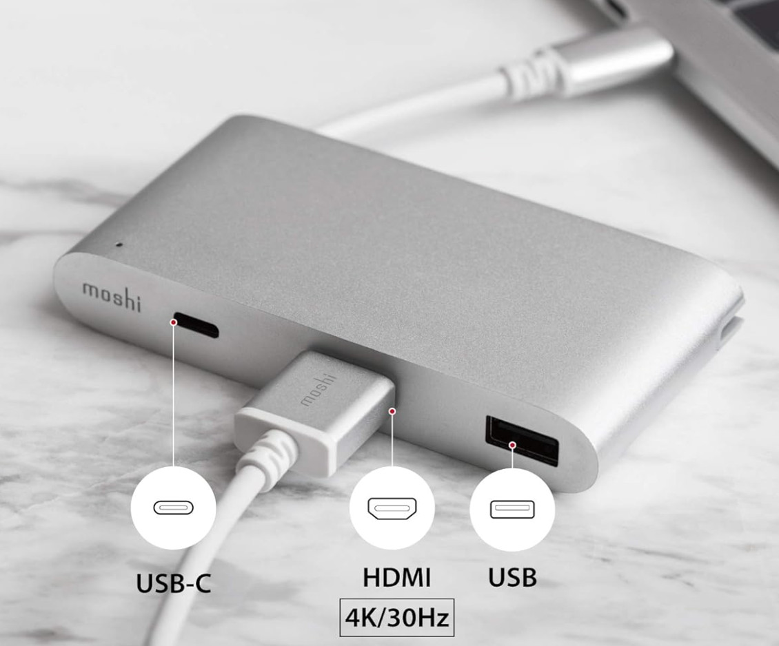 Moshi USB-C Hub, 3-in-1 Multiport Adapter with HDMI 4K Output, USB-C Fast-Charge