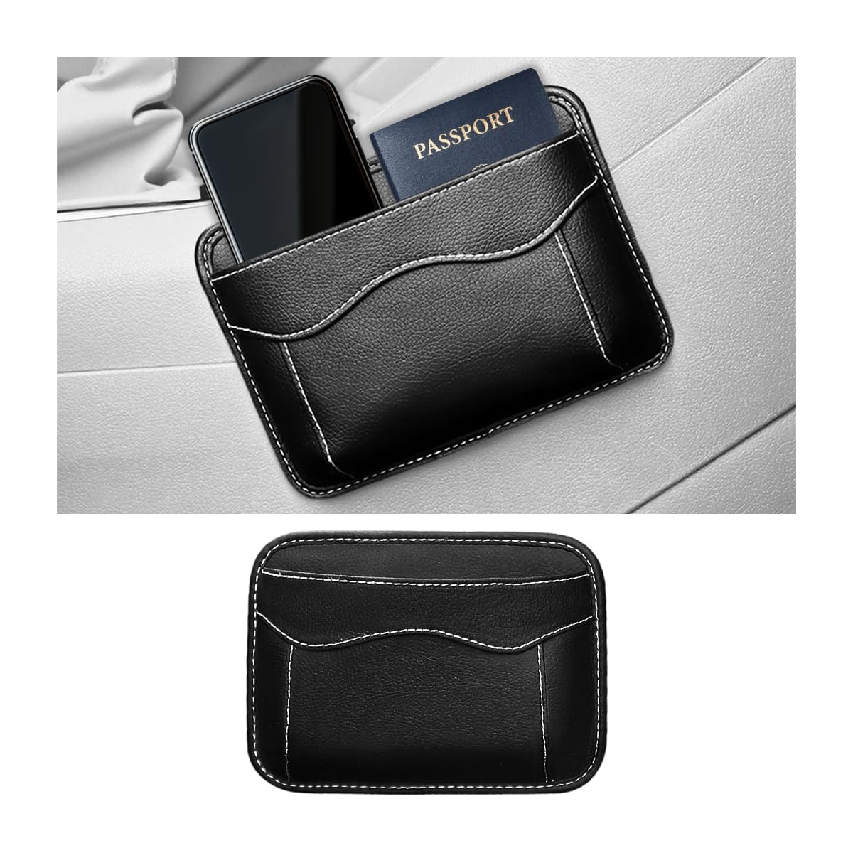Car Seat Side Pocket Organizer, PU Leather Mini Vehicle Phone Holder Storage Bag